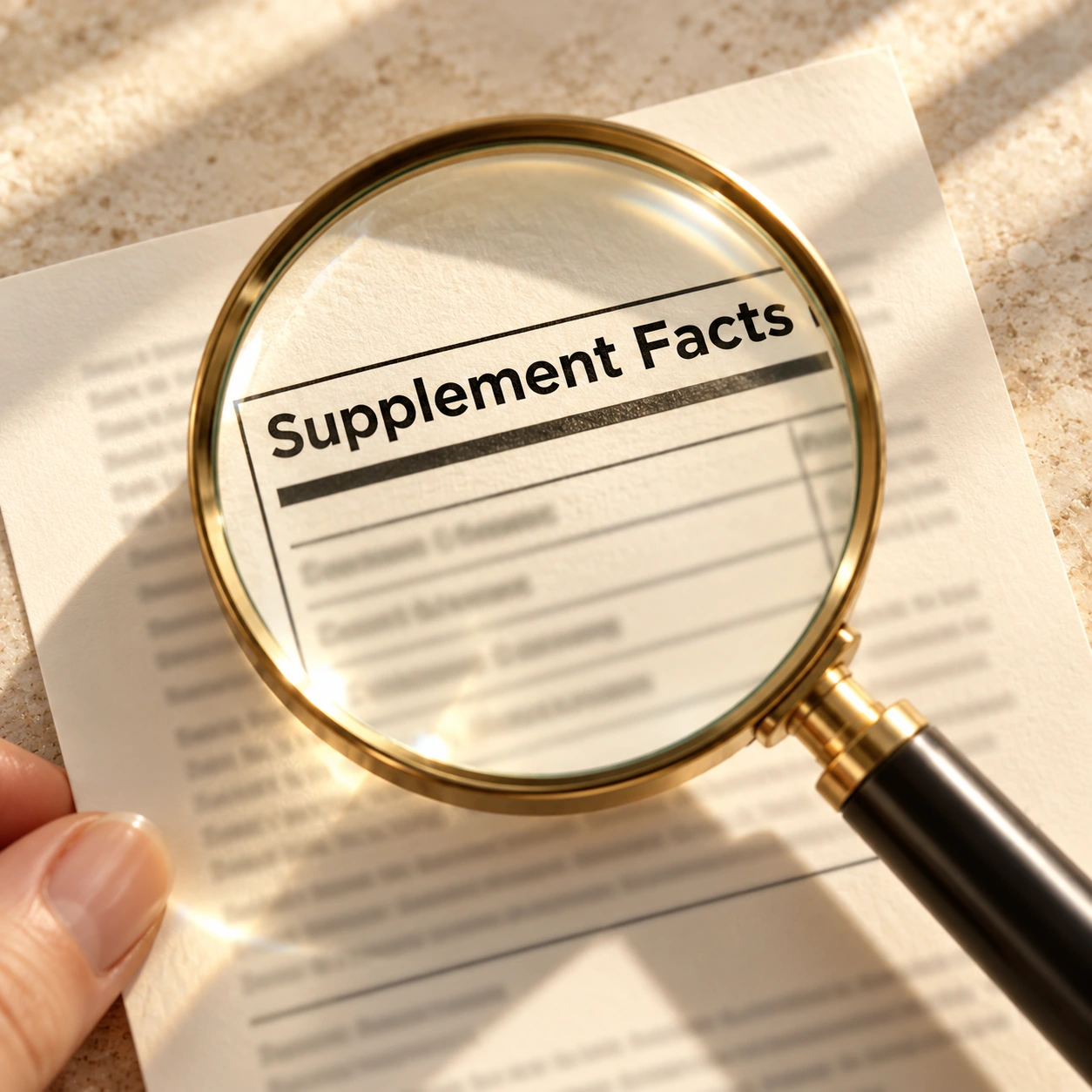 A magnifying glass over Supplement Facts