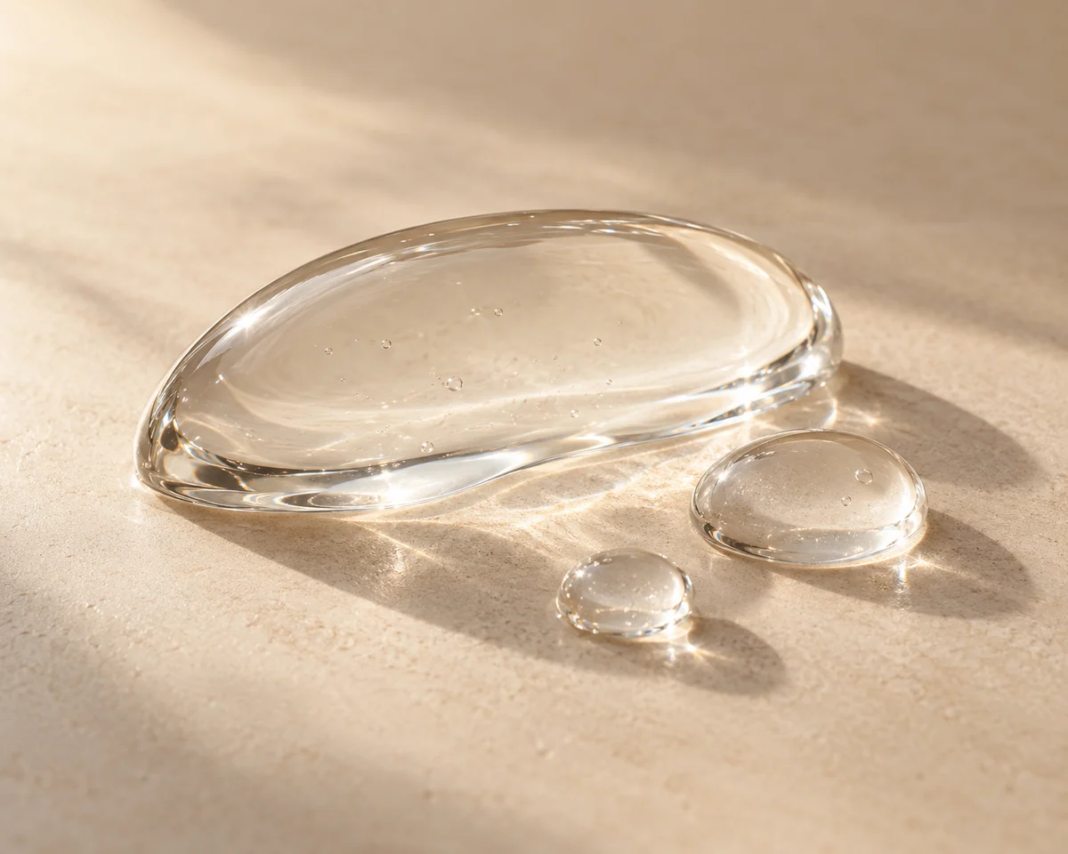 Ingredient-inspired still life: clear sculptural gel droplets