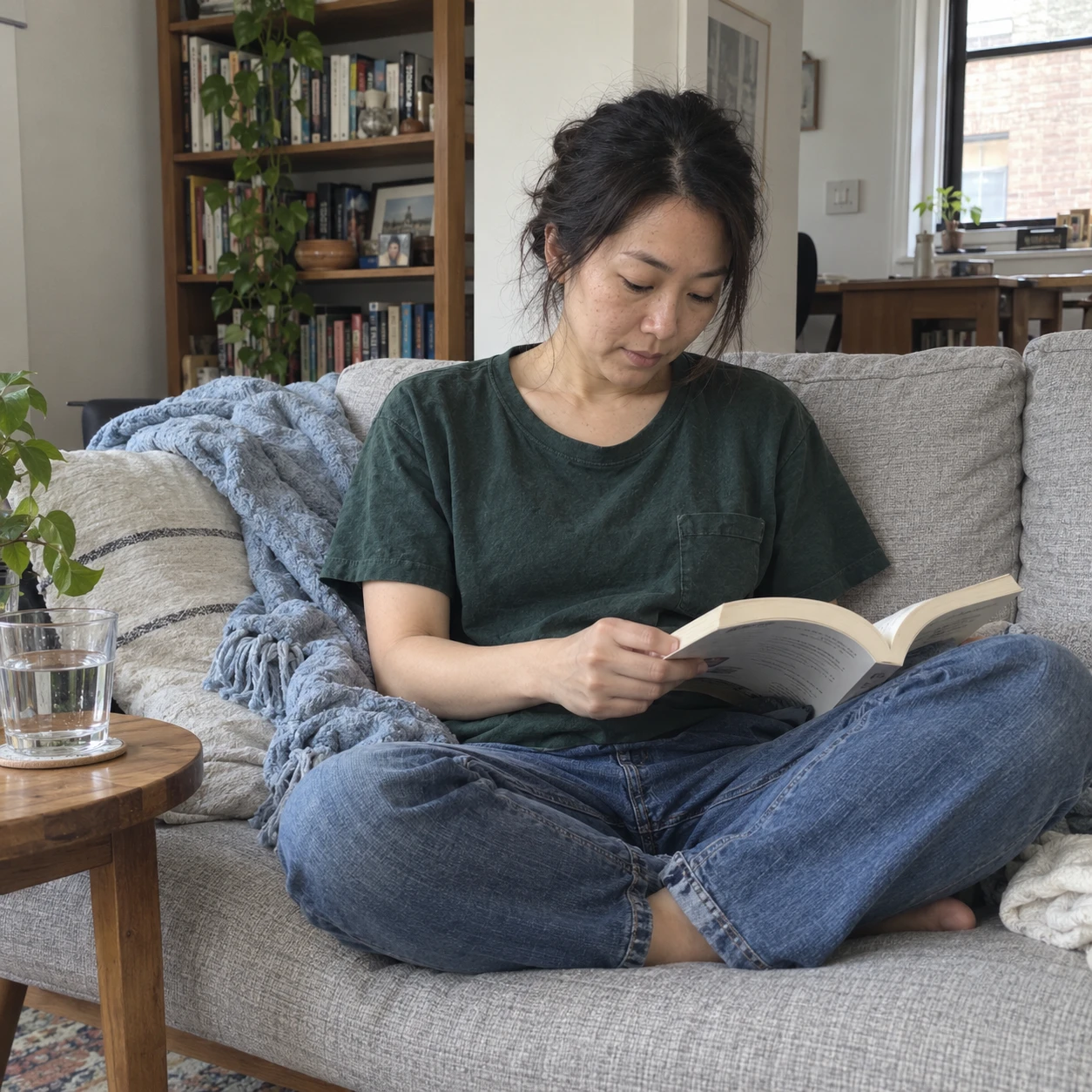 A quiet moment reading at home