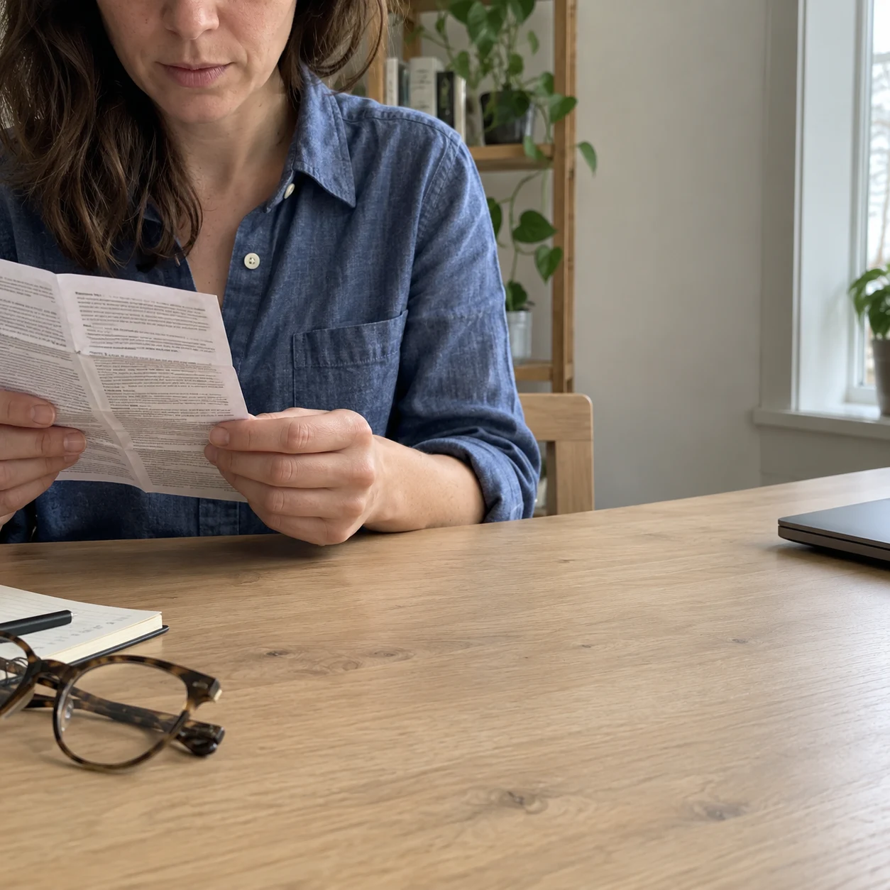 A quiet moment reading product information at a table