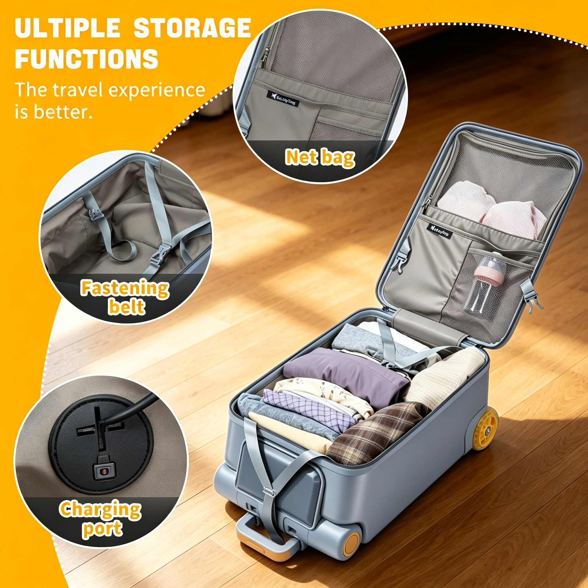 Expandable Luggage with Spinner Wheels,Large Suitcases with Child Seat Design,Hard Luggage for Women and Men,20 inch Hardside Carry on Luggage for Travel