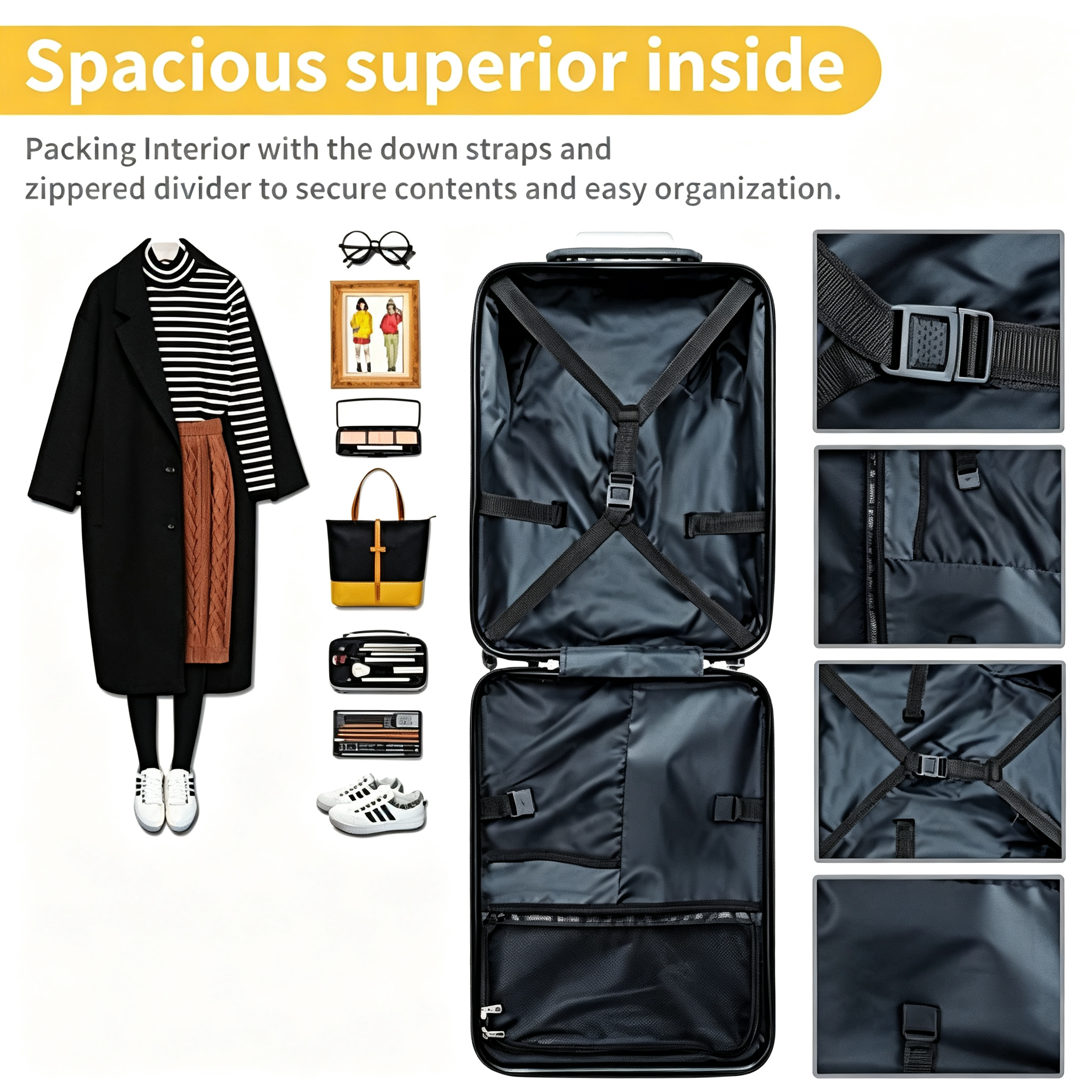 Expandable Luggage with Spinner Wheels,Large Suitcases with Child Seat Design,Hard Luggage for Women and Men,20 inch Hardside Carry on Luggage for Travel