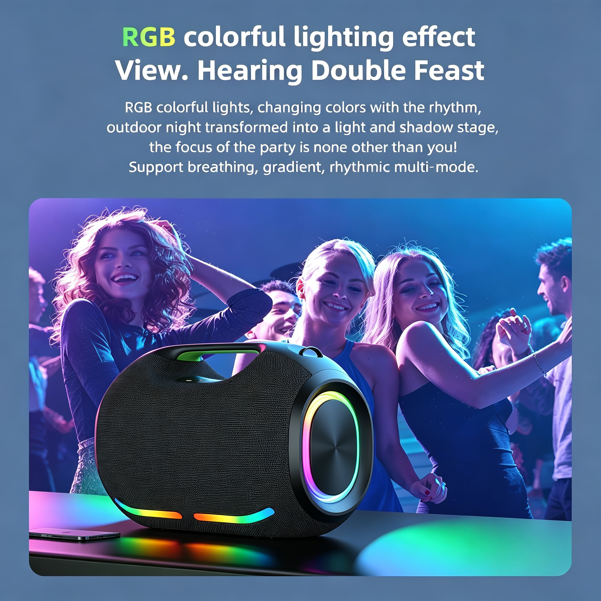 250W High Volume Portable Blue Tooth Audio Speaker Outdoor Waterproof Wireless Subwoofer Suporrt USB/TF/AUX RGB Light.