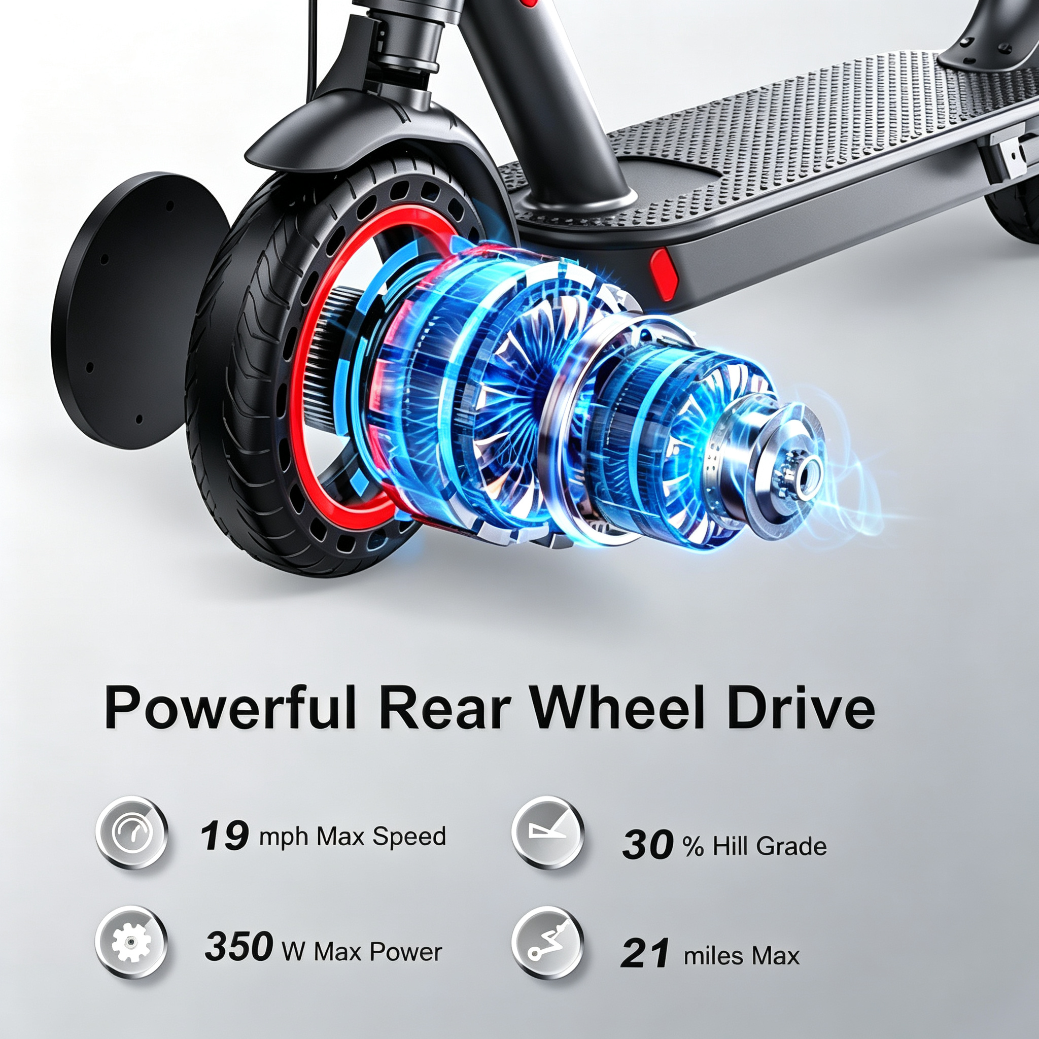Electric Scooter - 350W/500W Motor, 8.5"/10''Solid Tires, Up to 19/22MPH& 16/21/23Miles Long-Range Portable Commuting Scooter for Adults with Double Braking System, App