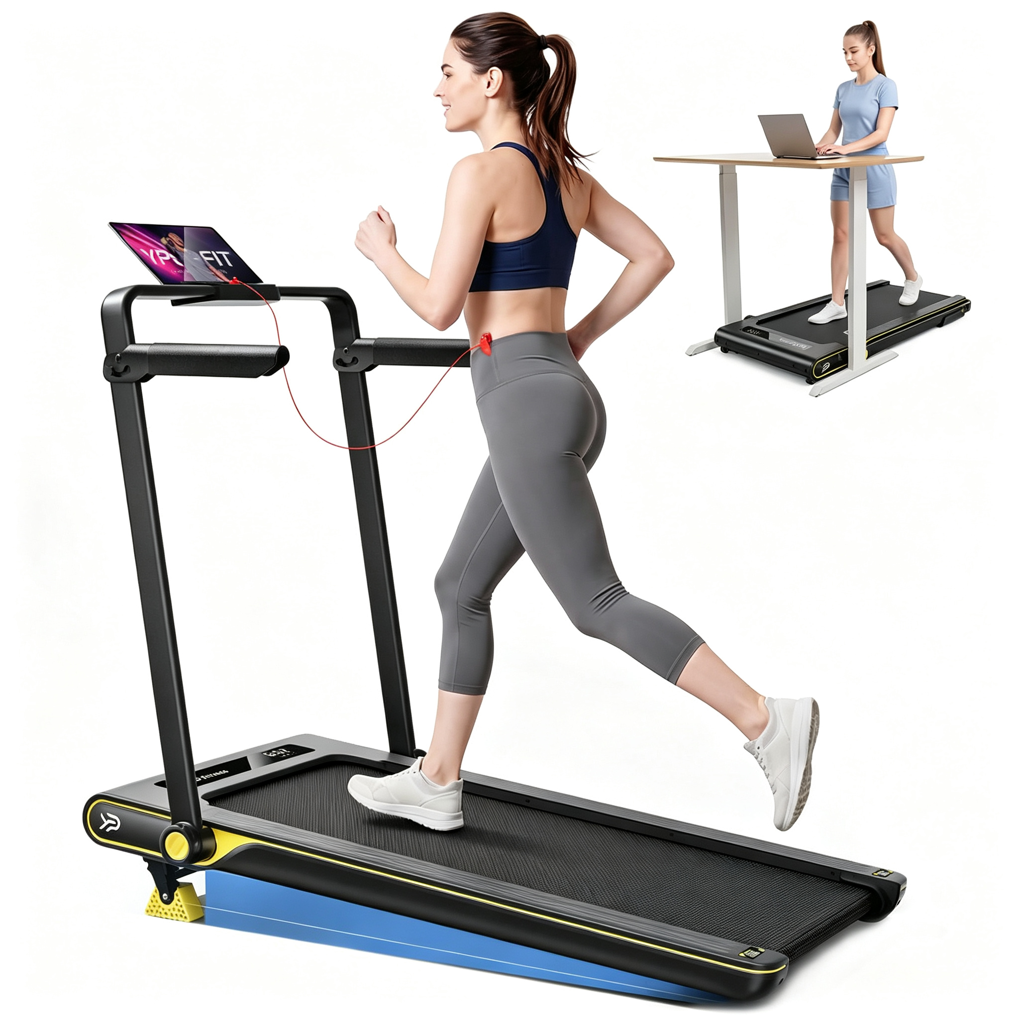 Walking Pad with 14% Incline Under Desk Treadmill for Home & Office