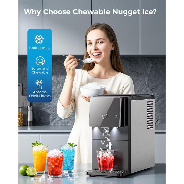 Countertop Nugget Ice Maker with One-Touch Dispensing – 33lbs/Day Production