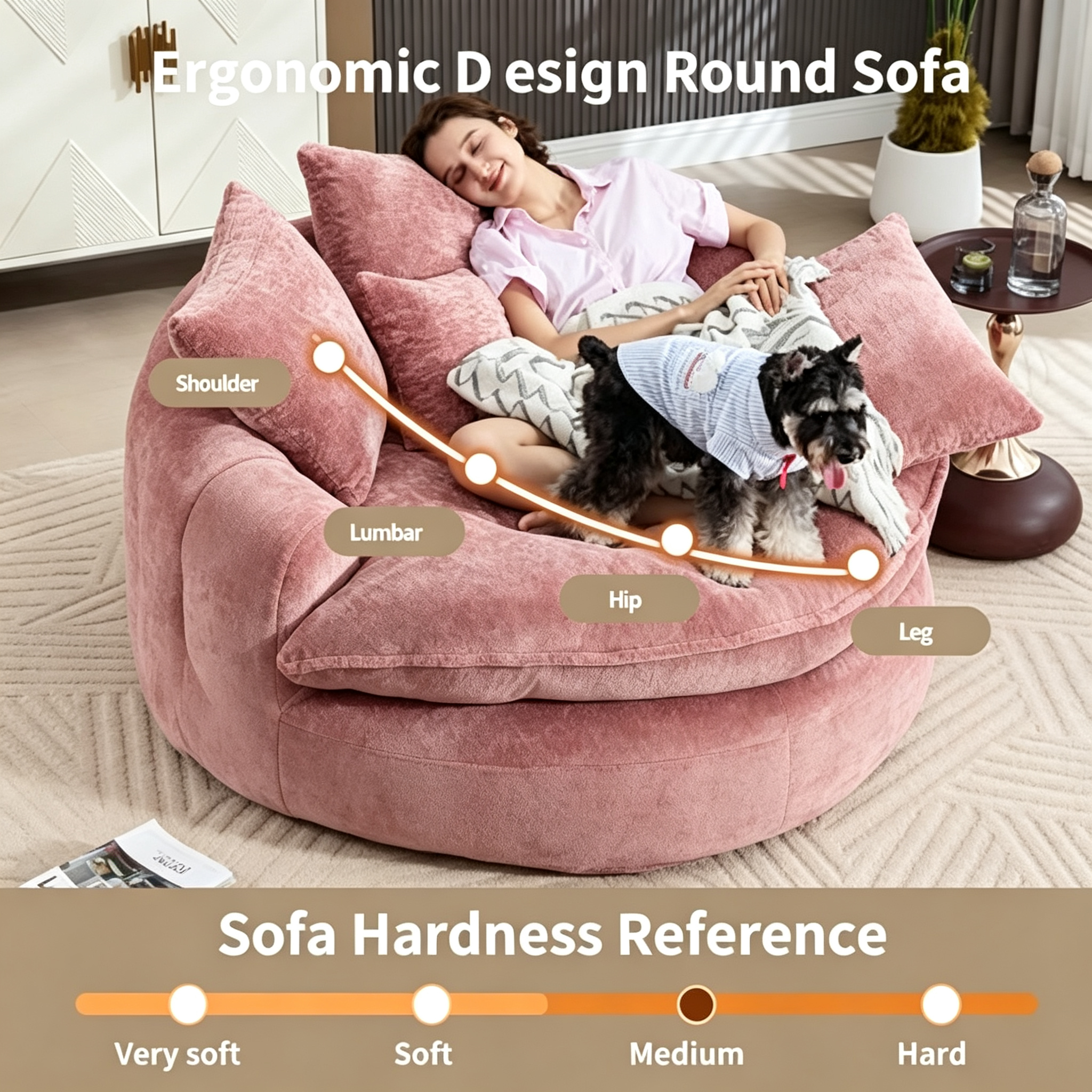 Oversized Chenille Round Sofa, Fluffy Reading Chair for Living Room