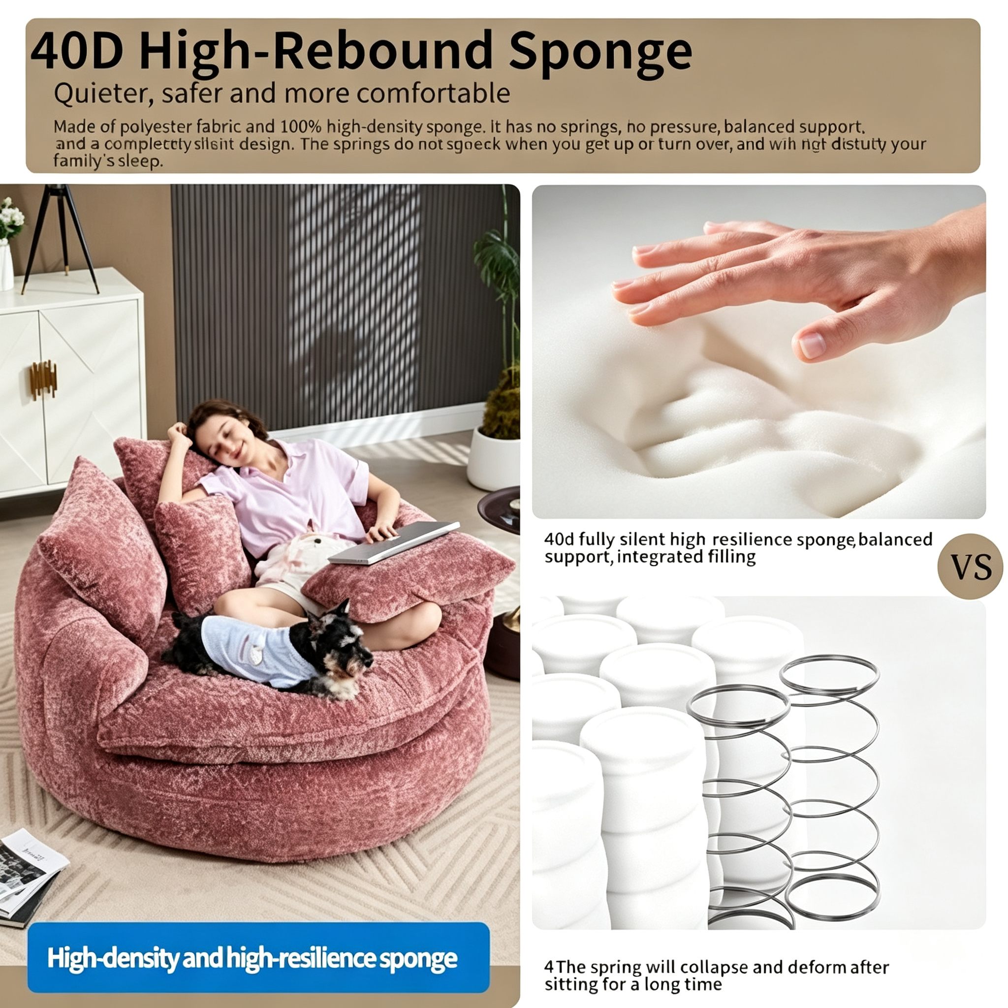 Oversized Chenille Round Sofa, Fluffy Reading Chair for Living Room