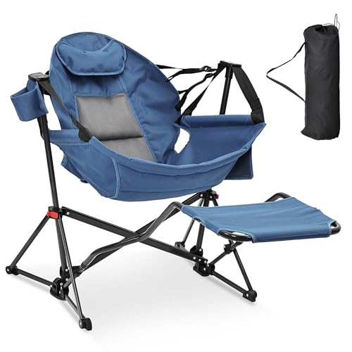 Hammock Chair with Footrest, Oversized Swinging Portable Folding Camping Chairs for Adults Outside Swinging Camp with Cup Holder Pillow for Outdoor Patio Lawn
