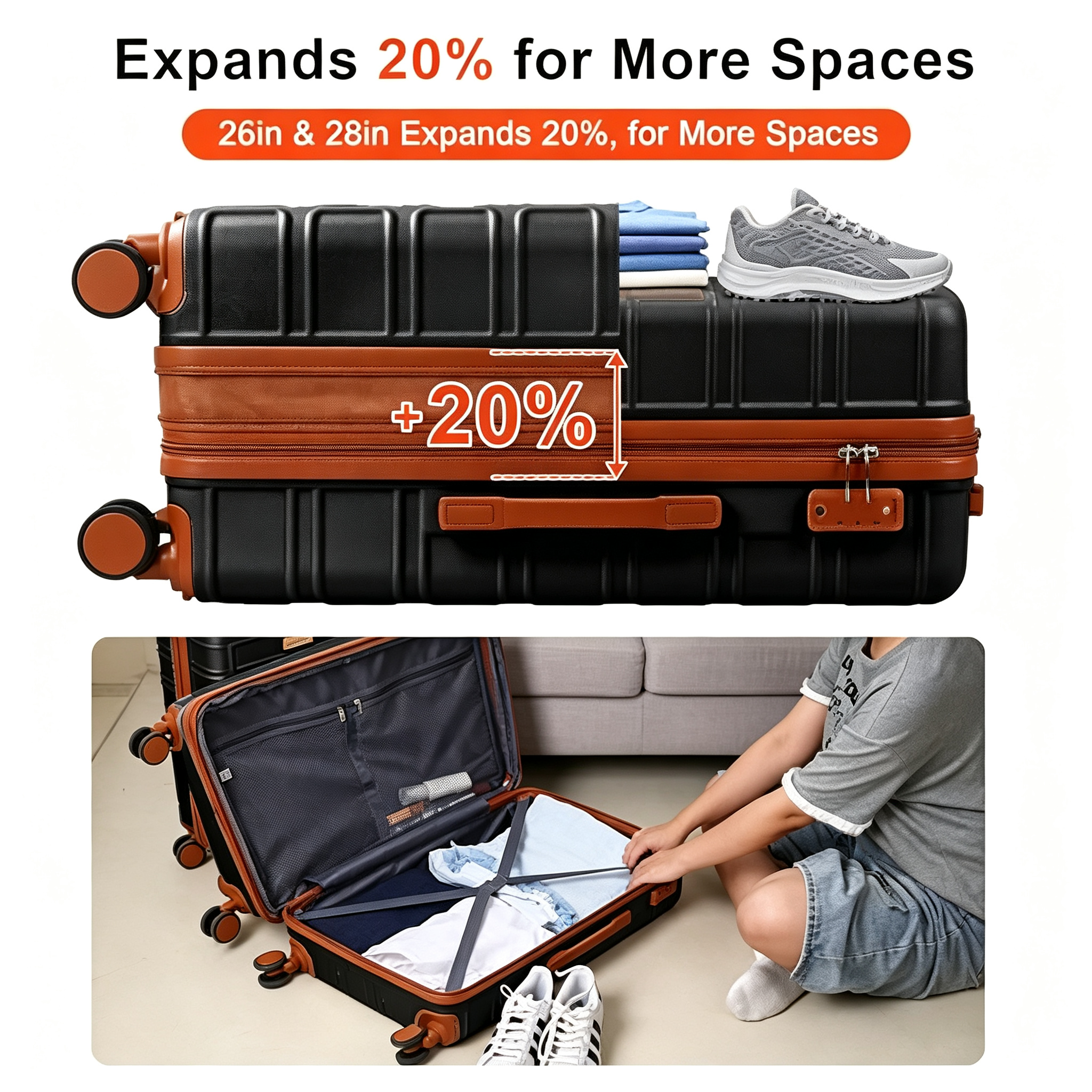 4 Piece Luggage Set Expandable ABS Travel Suitcase Set TSA Lock Hardshell Durable Lightweight Traveling Luggage Sets Gift for Back to School (28in26in20in13in)