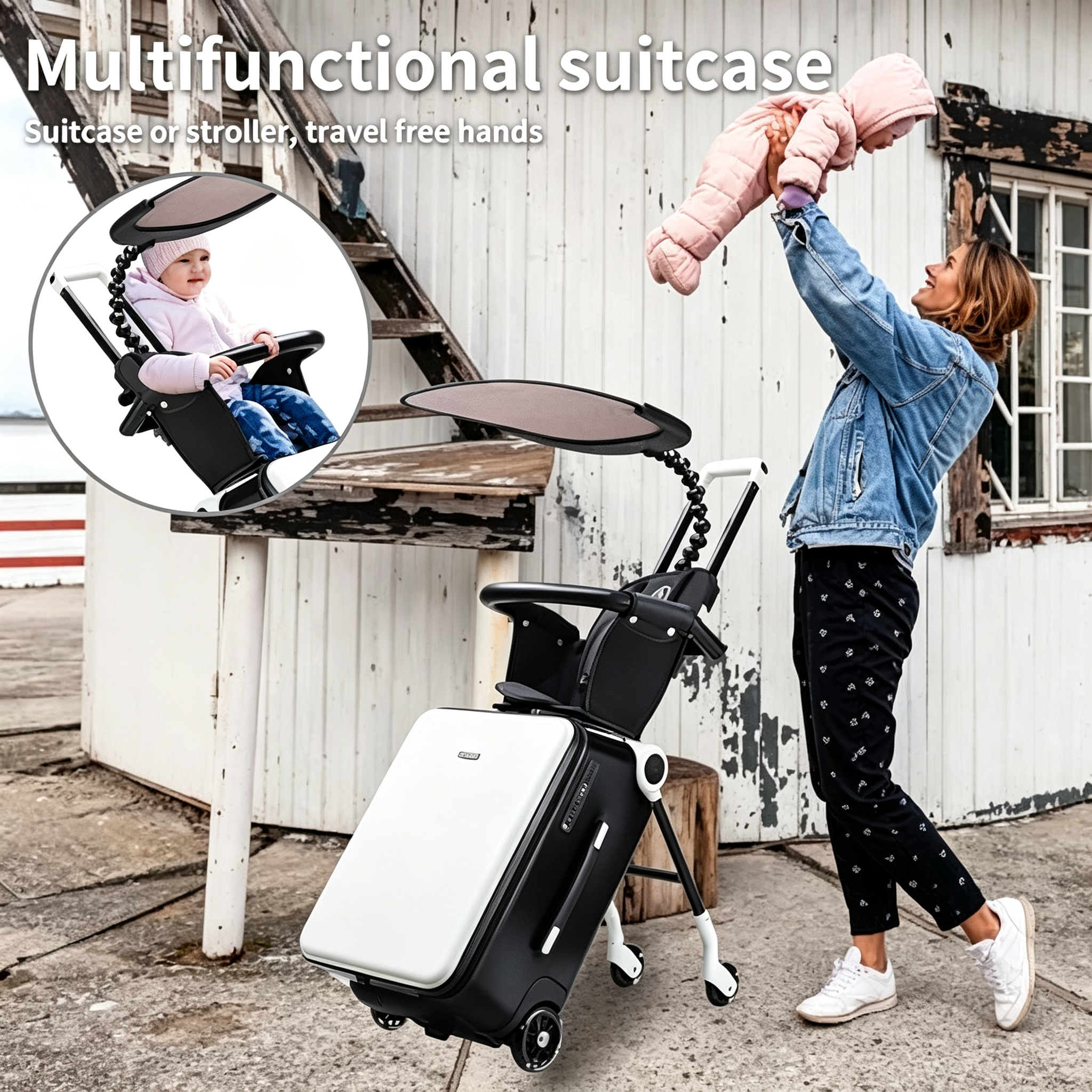 Expandable Luggage with Spinner Wheels,Large Suitcases with Child Seat Design,Hard Luggage for Women and Men,20 inch Hardside Carry on Luggage for Travel
