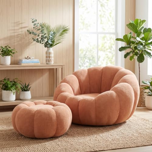 Oversized Pumpkin Accent Chair – 42" Floor Sofa with Memory Foam & Ottoman, No Assembly