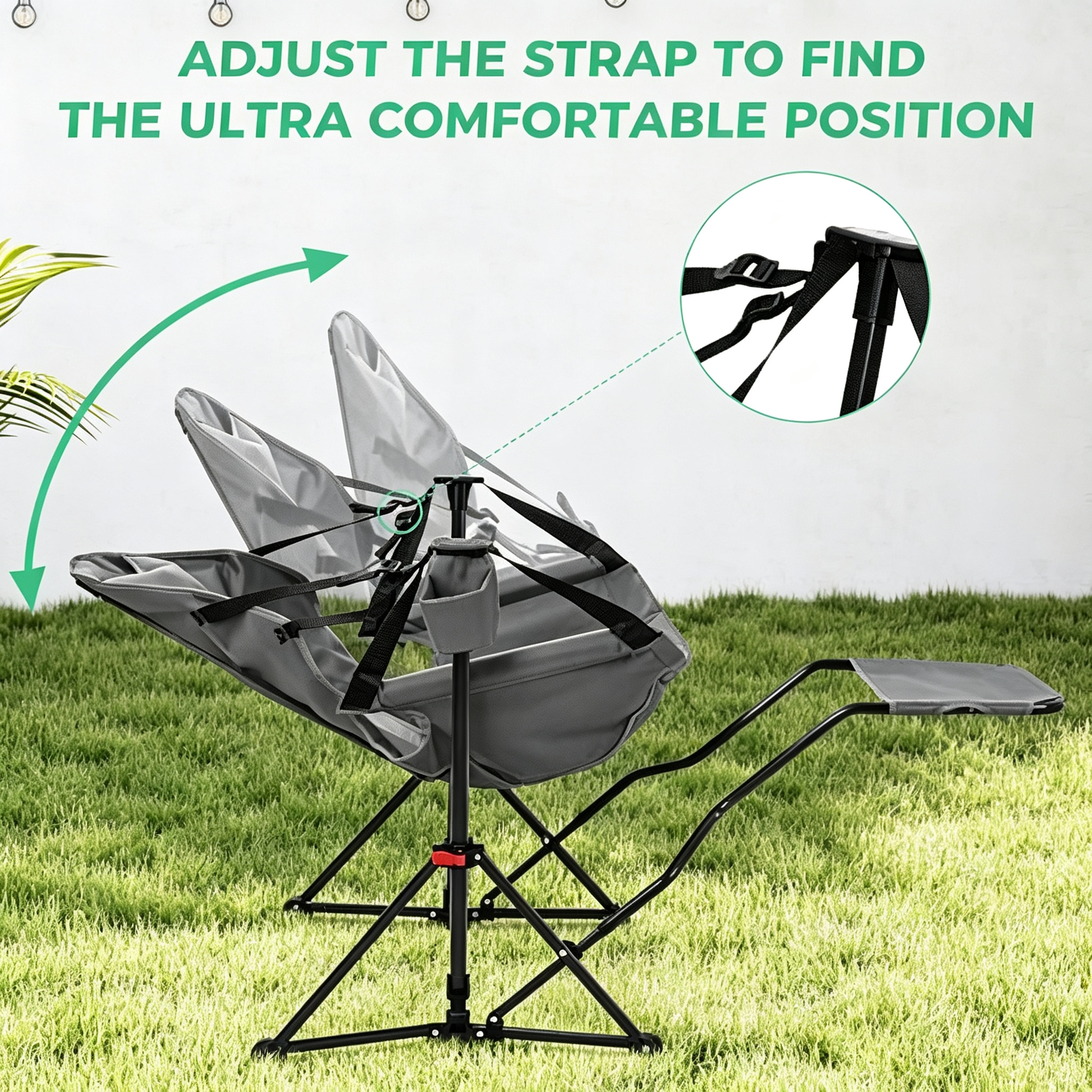 Hammock Chair with Footrest, Oversized Swinging Portable Folding Camping Chairs for Adults Outside Swinging Camp with Cup Holder Pillow for Outdoor Patio Lawn