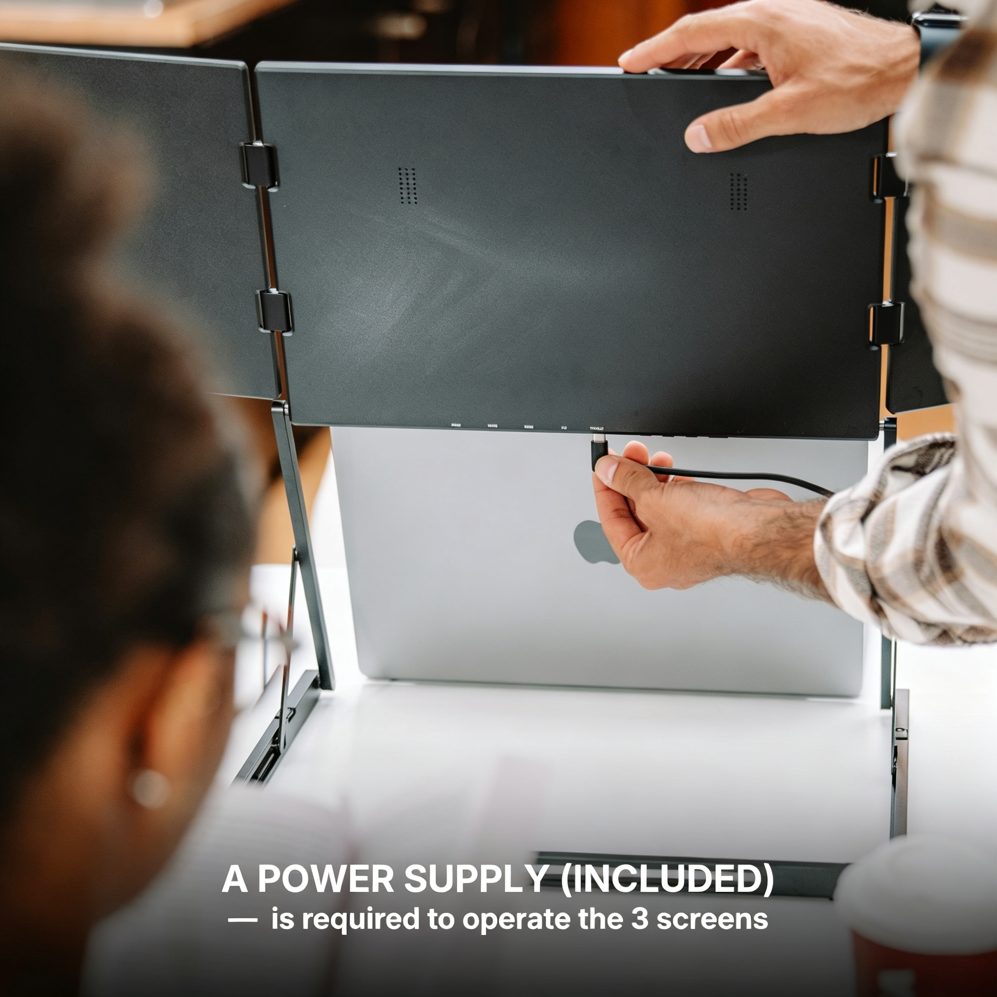 Fold‑Out Triple Portable Monitor for Laptops, 1080P Full HD 3‑Screen Workstation, Adjustable Aluminum Stand, Plug‑and‑Play for Most Laptops