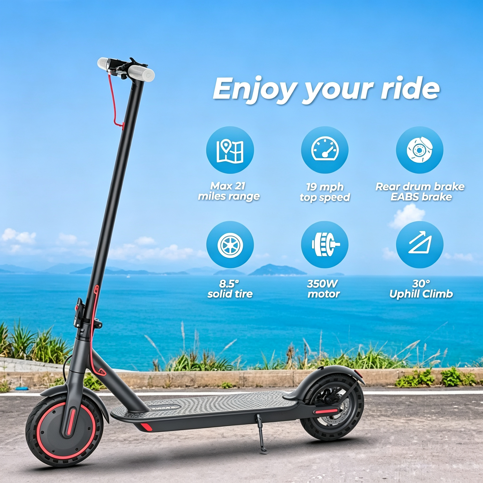 Electric Scooter - 350W/500W Motor, 8.5"/10''Solid Tires, Up to 19/22MPH& 16/21/23Miles Long-Range Portable Commuting Scooter for Adults with Double Braking System, App