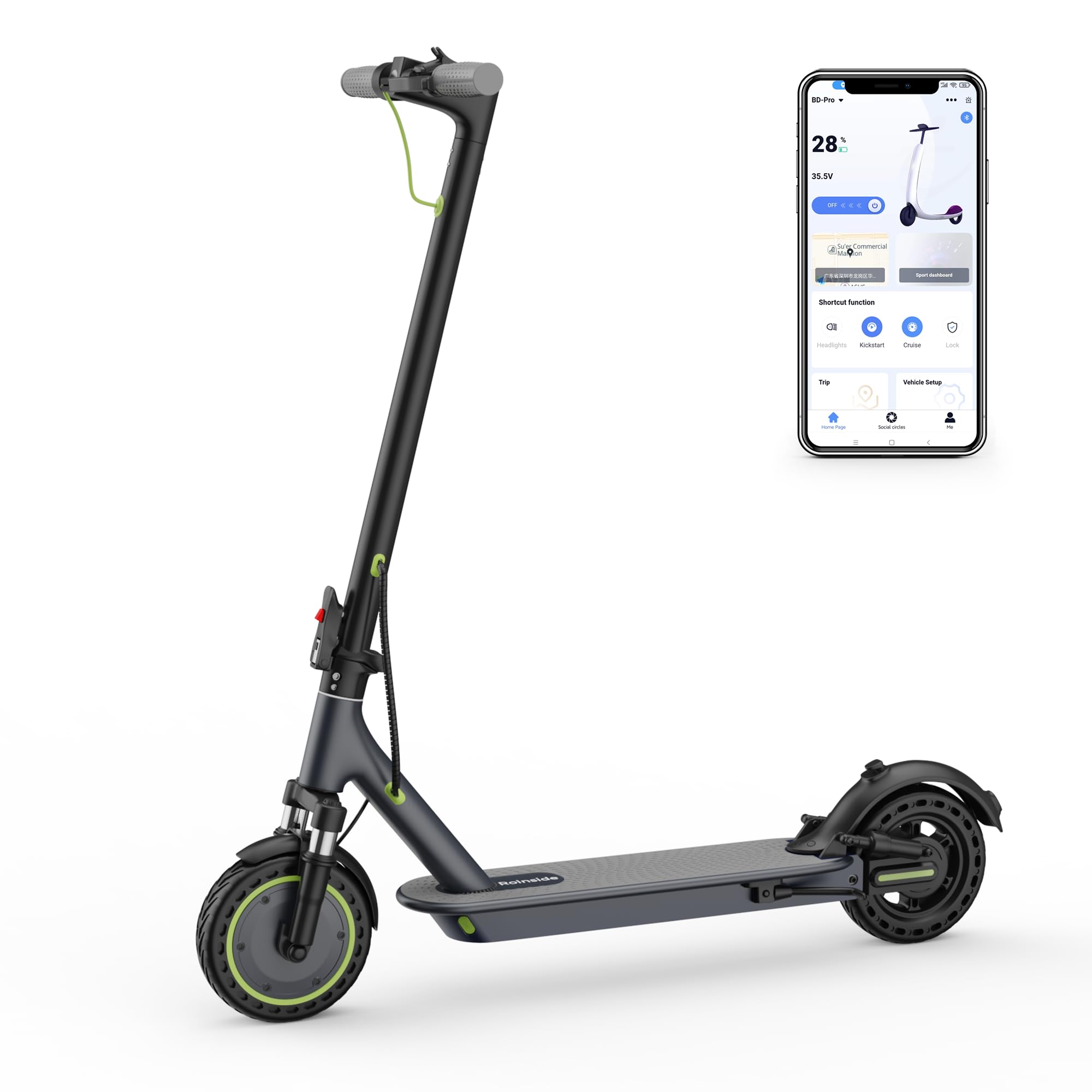 Electric Scooter - 350W/500W Motor, 8.5"/10''Solid Tires, Up to 19/22MPH& 16/21/23Miles Long-Range Portable Commuting Scooter for Adults with Double Braking System, App