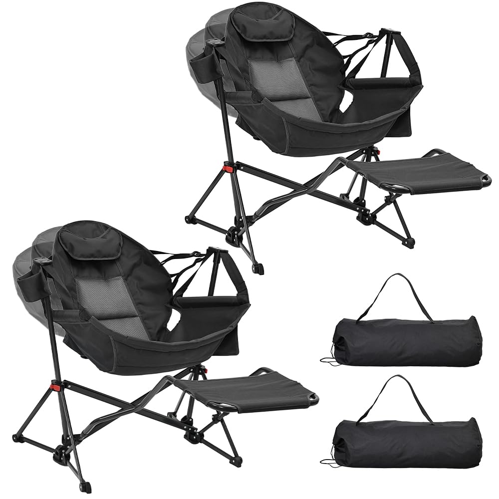 Hammock Chair with Footrest, Oversized Swinging Portable Folding Camping Chairs for Adults Outside Swinging Camp with Cup Holder Pillow for Outdoor Patio Lawn