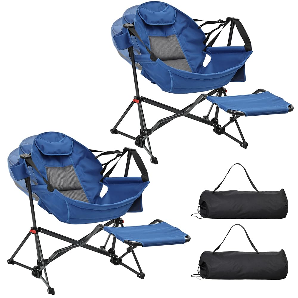 Hammock Chair with Footrest, Oversized Swinging Portable Folding Camping Chairs for Adults Outside Swinging Camp with Cup Holder Pillow for Outdoor Patio Lawn