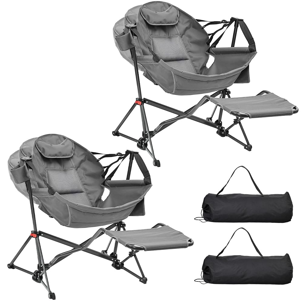 Hammock Chair with Footrest, Oversized Swinging Portable Folding Camping Chairs for Adults Outside Swinging Camp with Cup Holder Pillow for Outdoor Patio Lawn