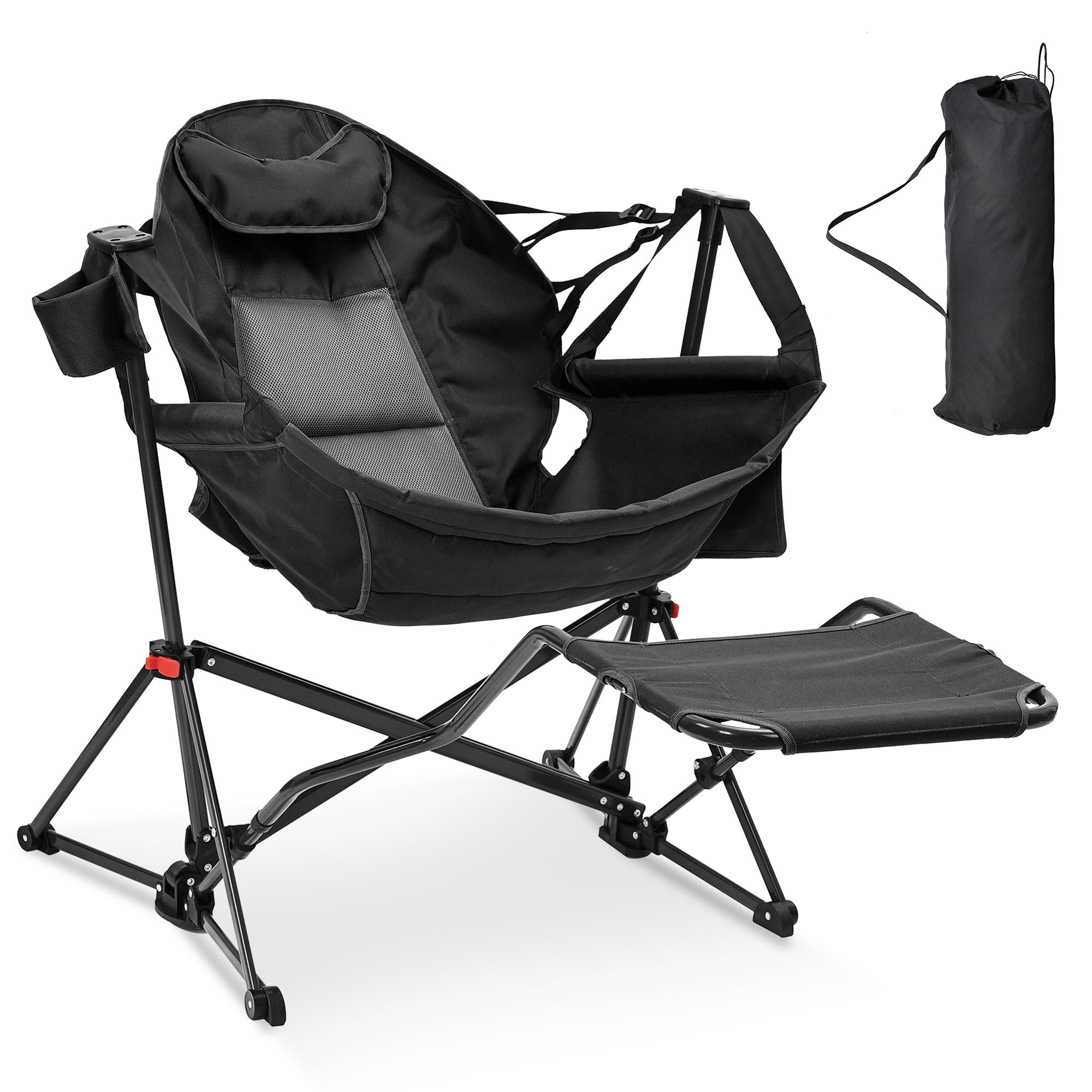 Hammock Chair with Footrest, Oversized Swinging Portable Folding Camping Chairs for Adults Outside Swinging Camp with Cup Holder Pillow for Outdoor Patio Lawn