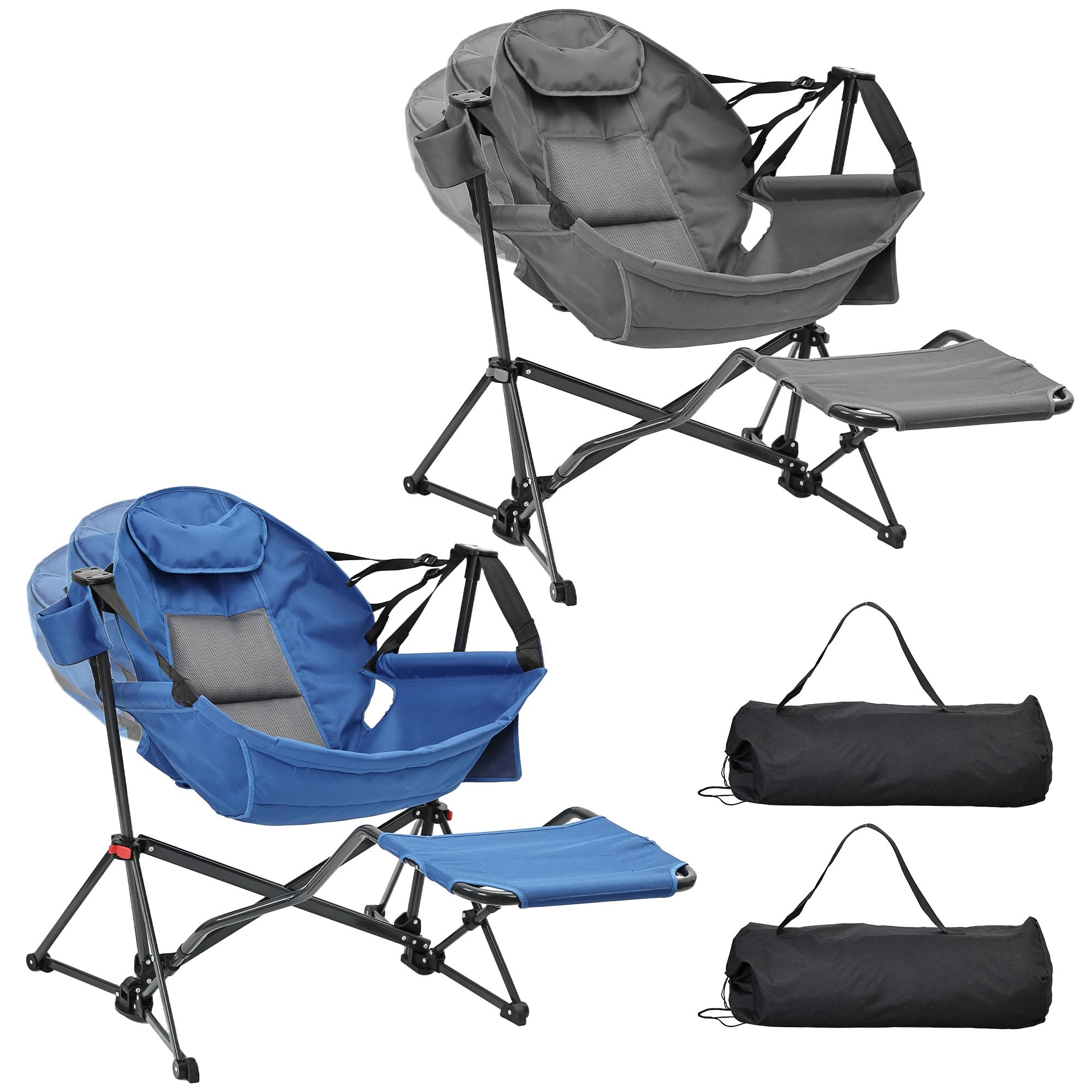 Hammock Chair with Footrest, Oversized Swinging Portable Folding Camping Chairs for Adults Outside Swinging Camp with Cup Holder Pillow for Outdoor Patio Lawn