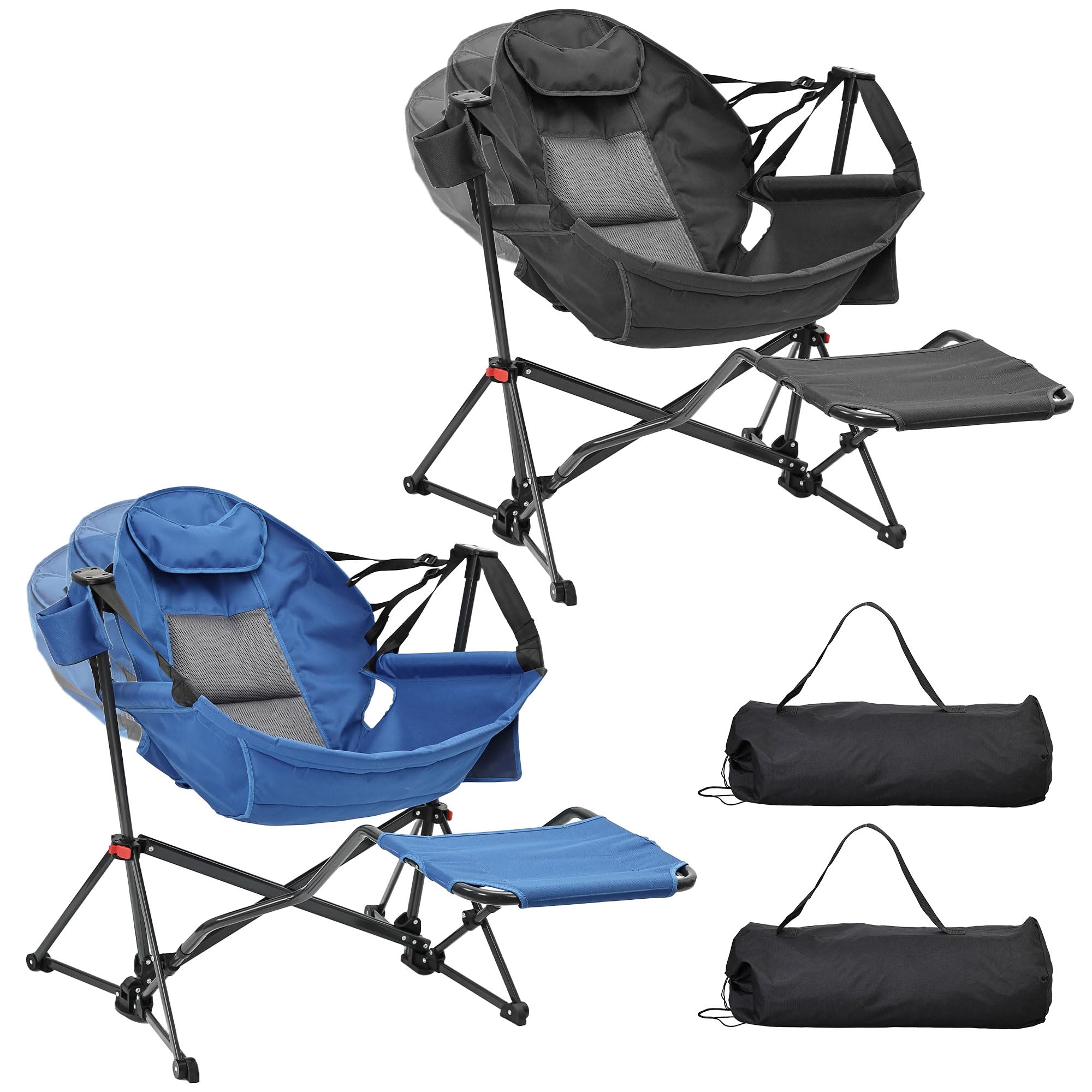 Hammock Chair with Footrest, Oversized Swinging Portable Folding Camping Chairs for Adults Outside Swinging Camp with Cup Holder Pillow for Outdoor Patio Lawn