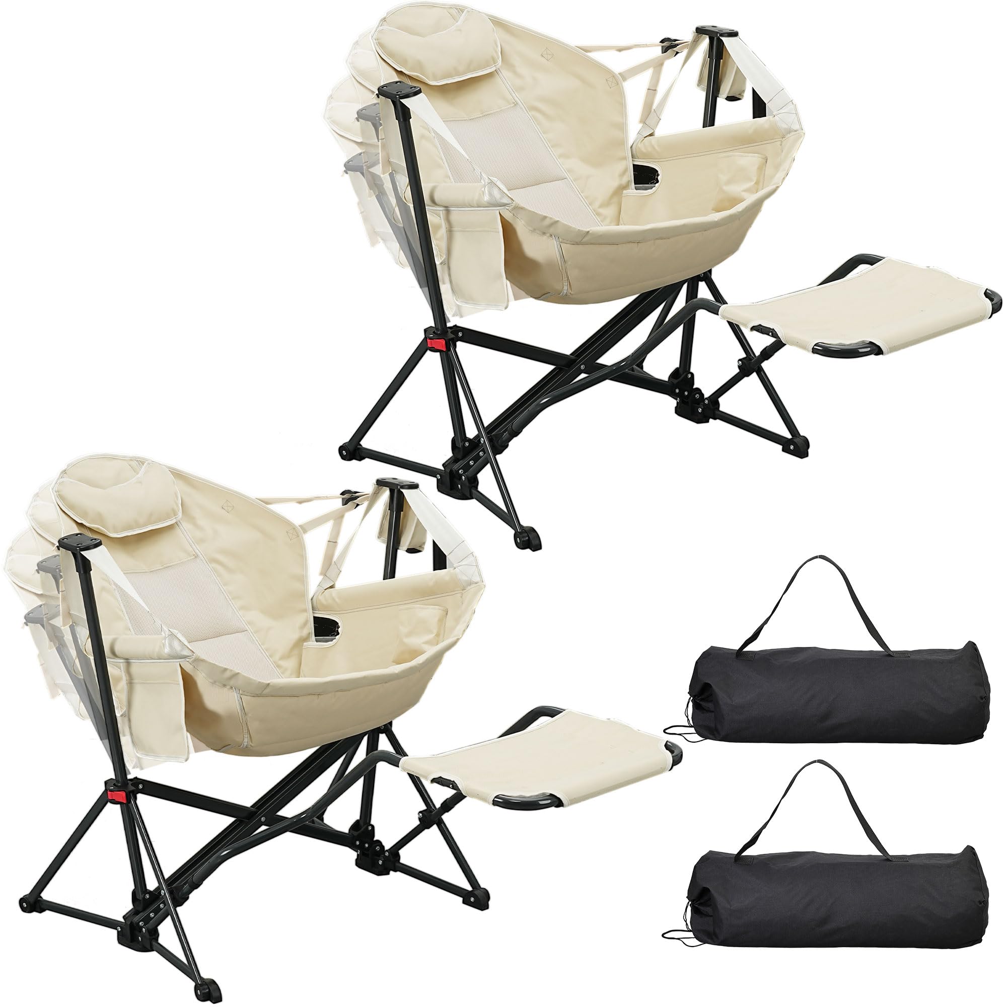 Hammock Chair with Footrest, Oversized Swinging Portable Folding Camping Chairs for Adults Outside Swinging Camp with Cup Holder Pillow for Outdoor Patio Lawn