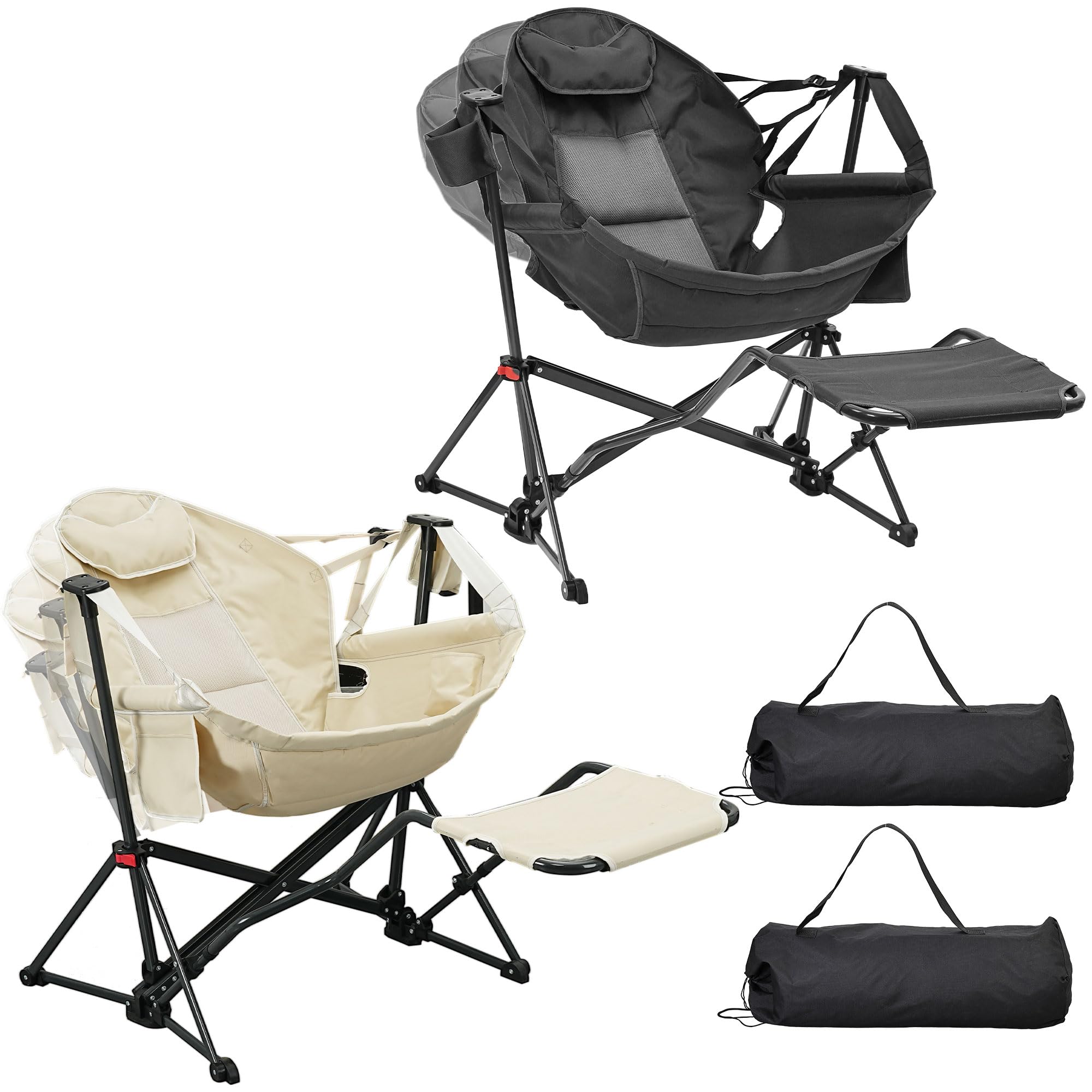 Hammock Chair with Footrest, Oversized Swinging Portable Folding Camping Chairs for Adults Outside Swinging Camp with Cup Holder Pillow for Outdoor Patio Lawn
