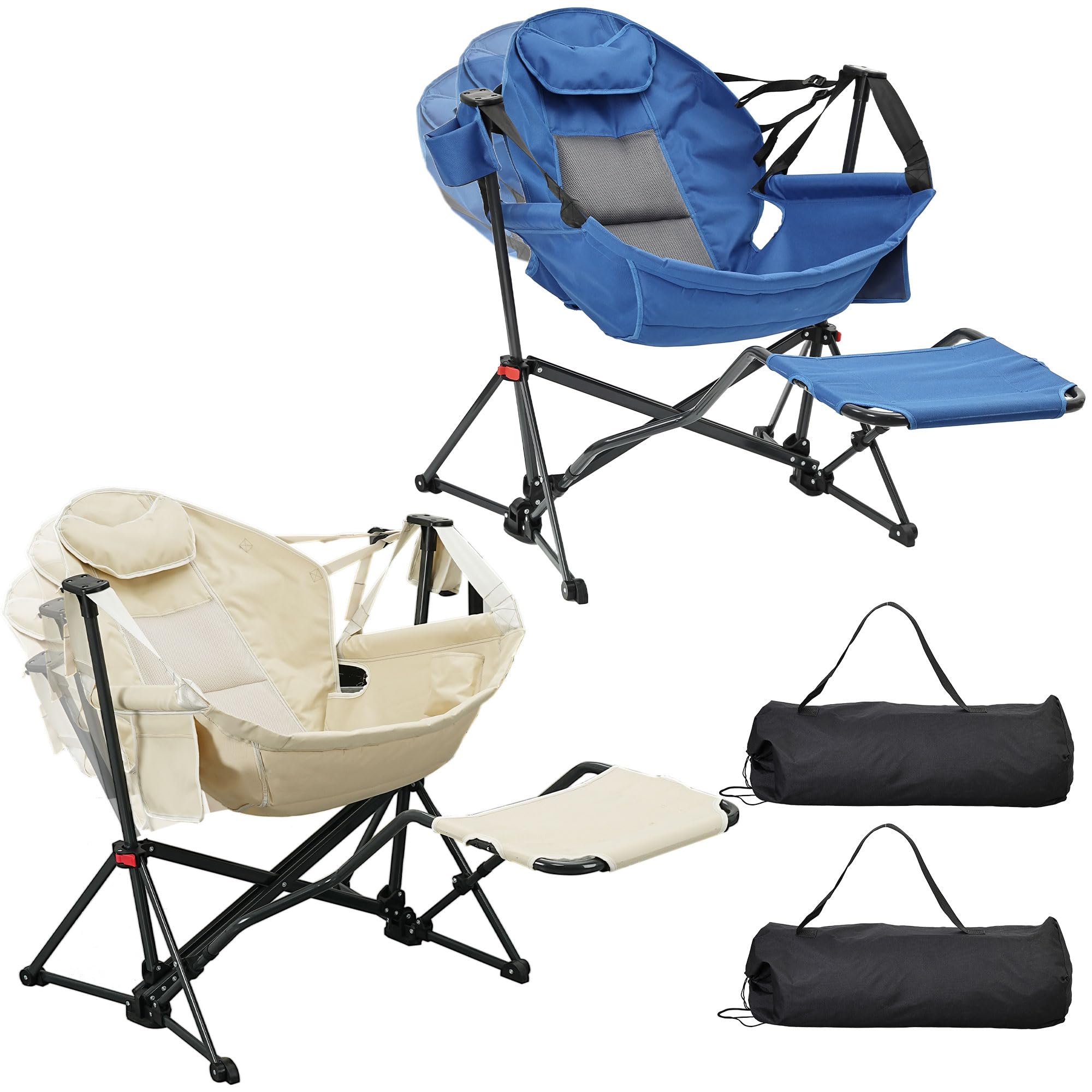 Hammock Chair with Footrest, Oversized Swinging Portable Folding Camping Chairs for Adults Outside Swinging Camp with Cup Holder Pillow for Outdoor Patio Lawn