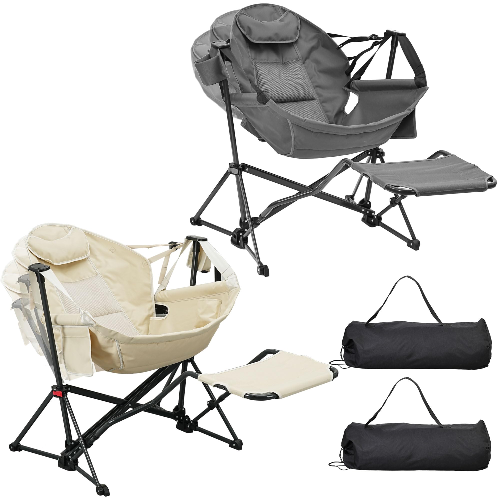 Hammock Chair with Footrest, Oversized Swinging Portable Folding Camping Chairs for Adults Outside Swinging Camp with Cup Holder Pillow for Outdoor Patio Lawn