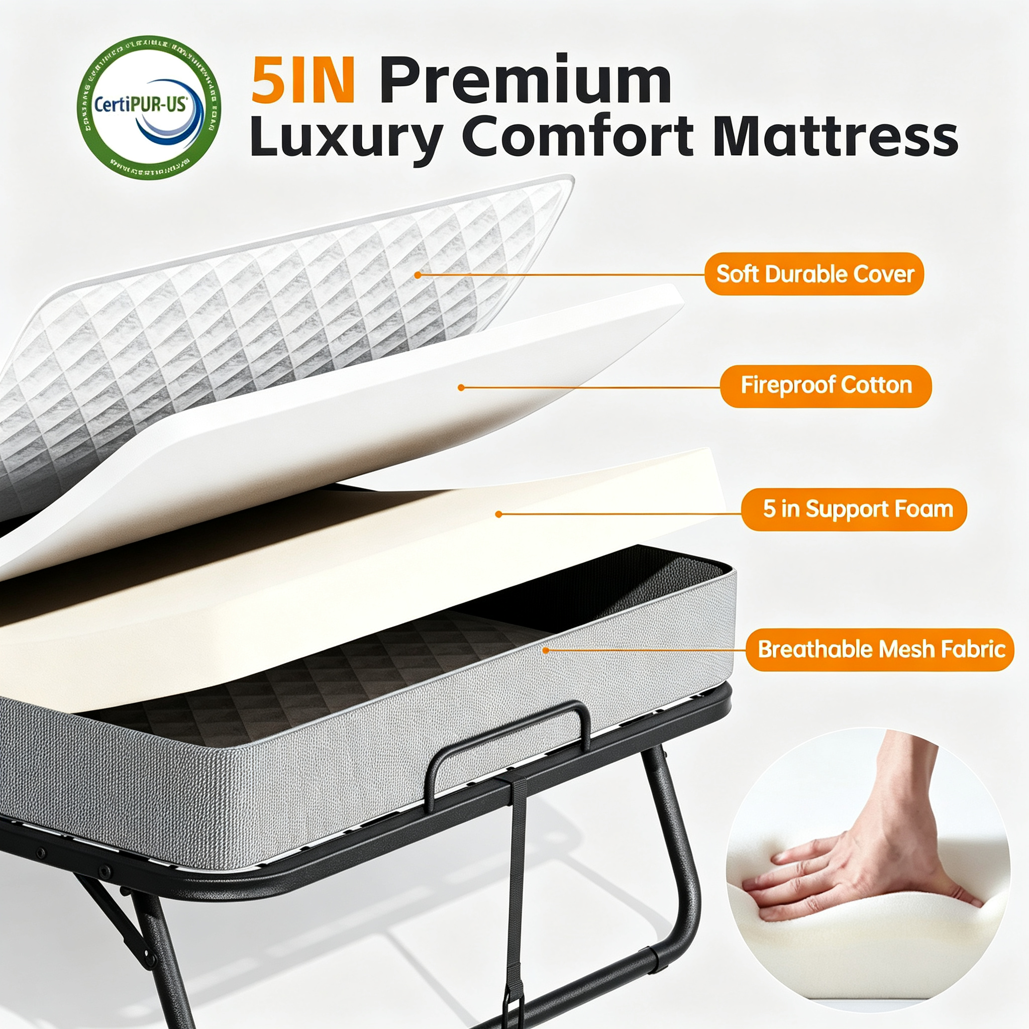 Folding Bed with Mattress, Roll Away Beds with Mattress for Adults, Single Cot Foldable Rollaway Beds, 75" x 31" Portable Bed for Easy Storage, Strong Frame for Guest Room, Small Apartment