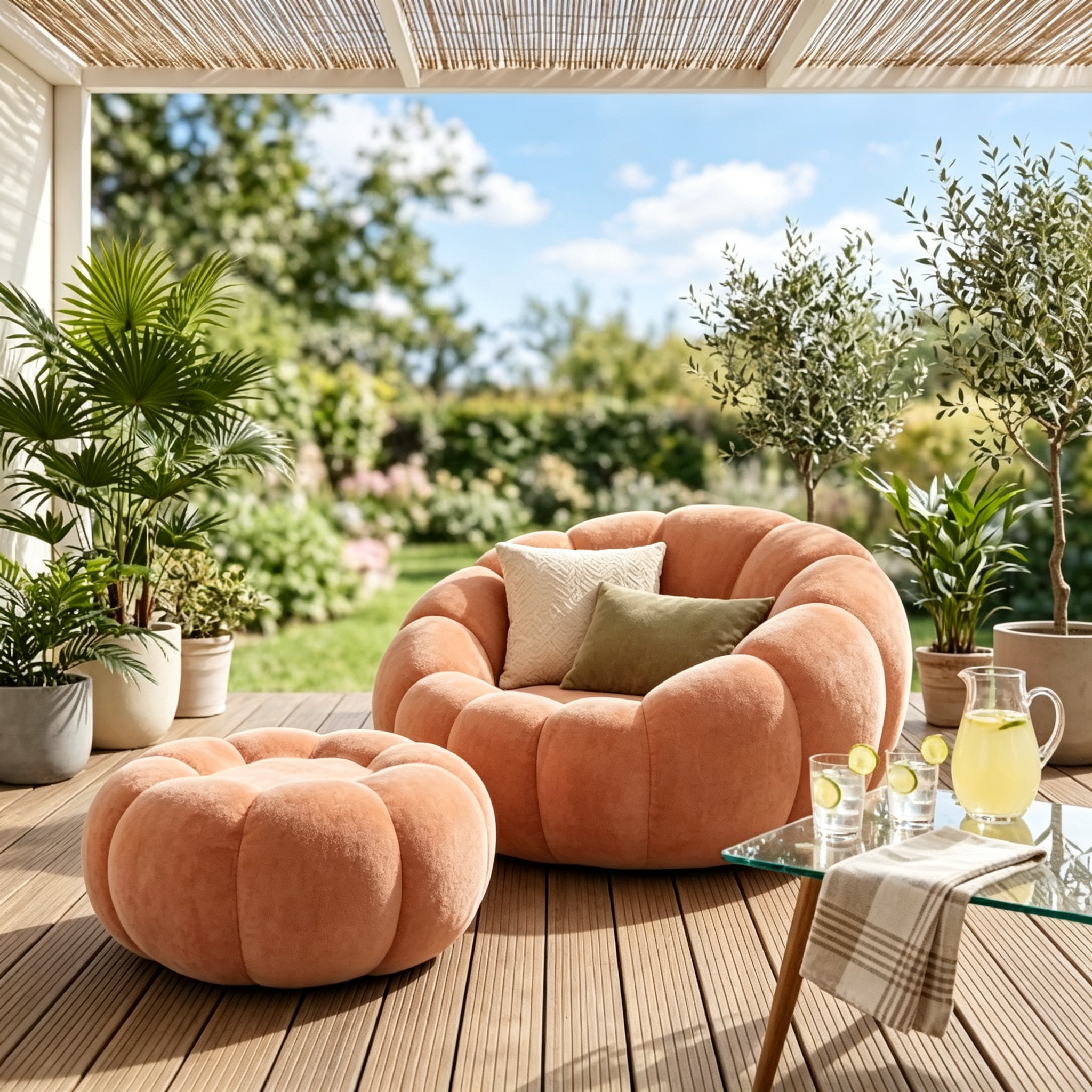 Oversized Pumpkin Accent Chair – 42" Floor Sofa with Memory Foam & Ottoman, No Assembly
