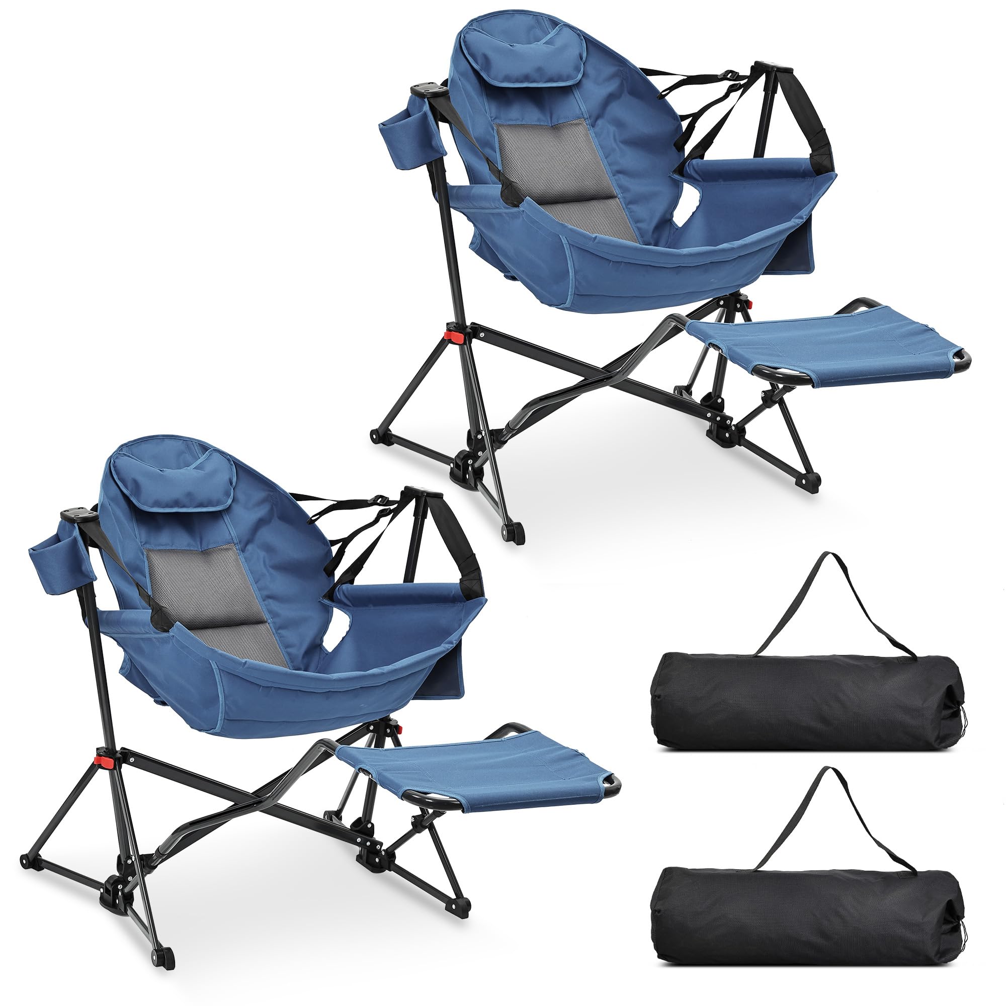 Hammock Chair with Footrest, Oversized Swinging Portable Folding Camping Chairs for Adults Outside Swinging Camp with Cup Holder Pillow for Outdoor Patio Lawn