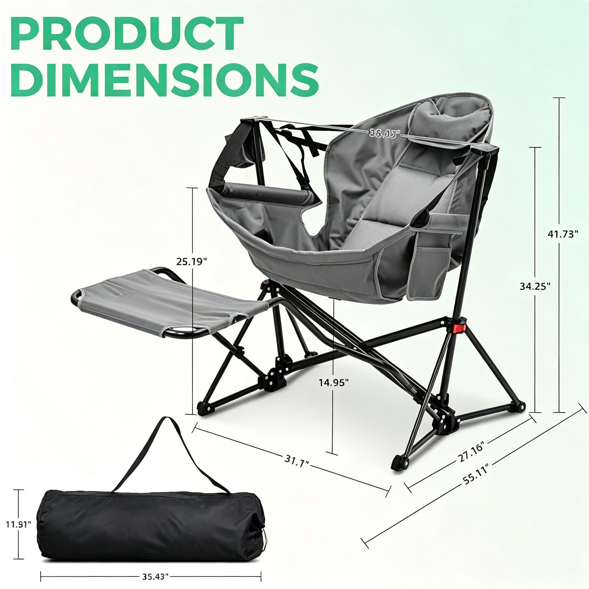 Hammock Chair with Footrest, Oversized Swinging Portable Folding Camping Chairs for Adults Outside Swinging Camp with Cup Holder Pillow for Outdoor Patio Lawn