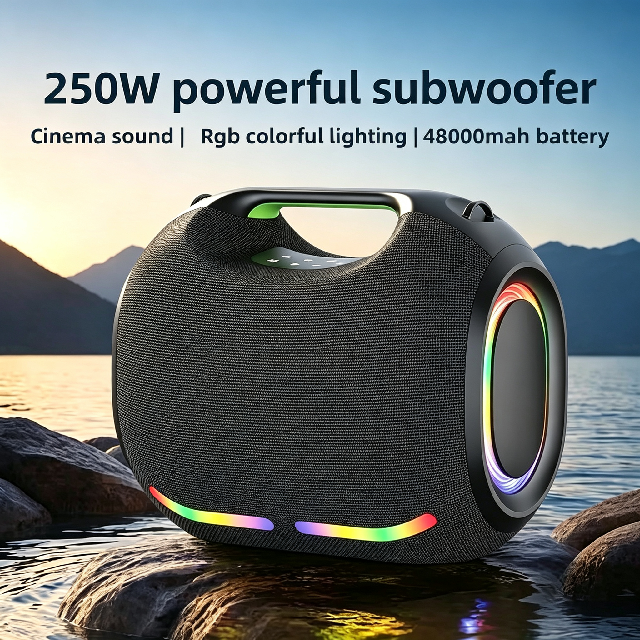 250W High Volume Portable Blue Tooth Audio Speaker Outdoor Waterproof Wireless Subwoofer Suporrt USB/TF/AUX RGB Light.