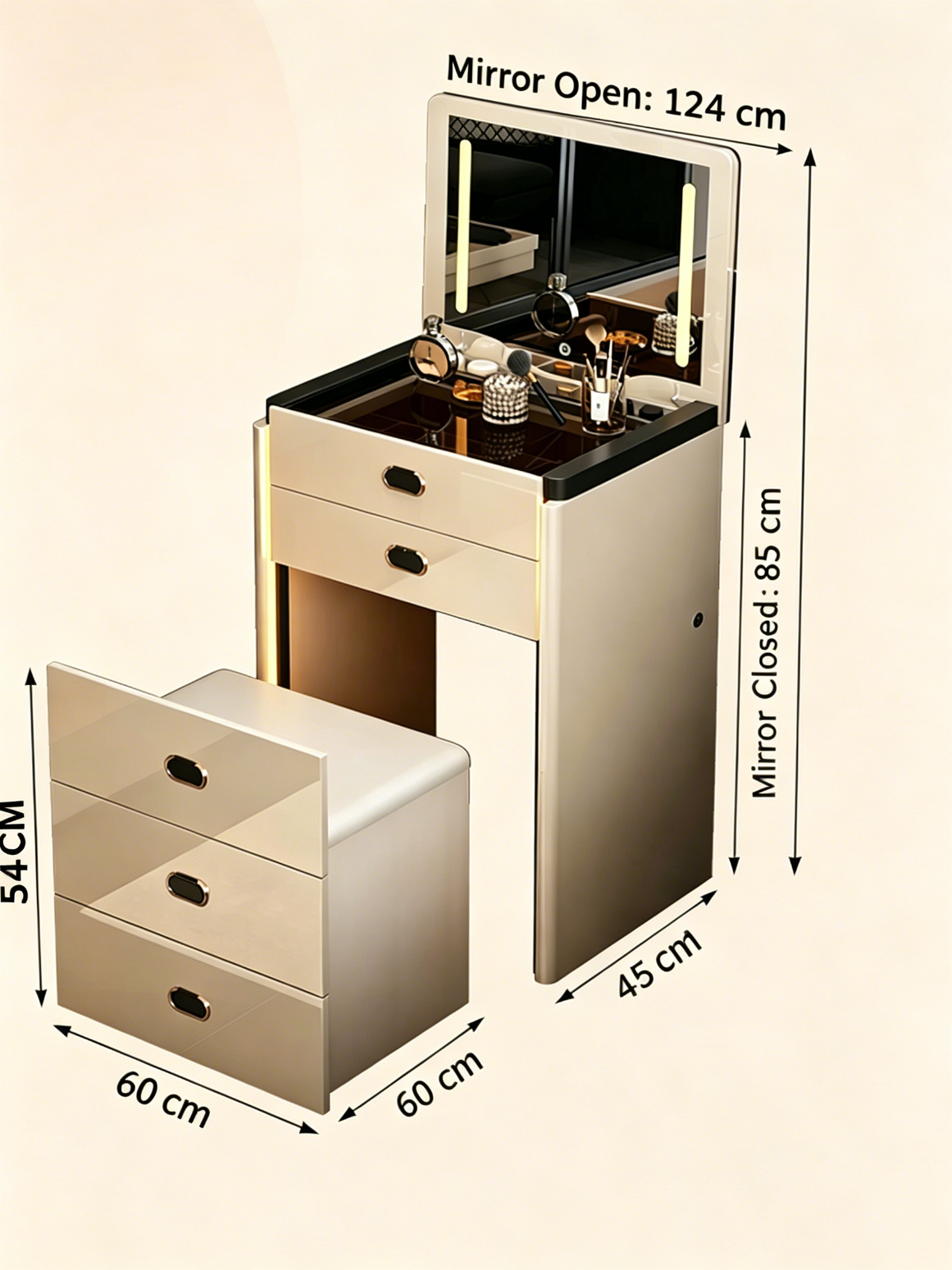  Smart Nightstand with LED Lighting and Safe Box