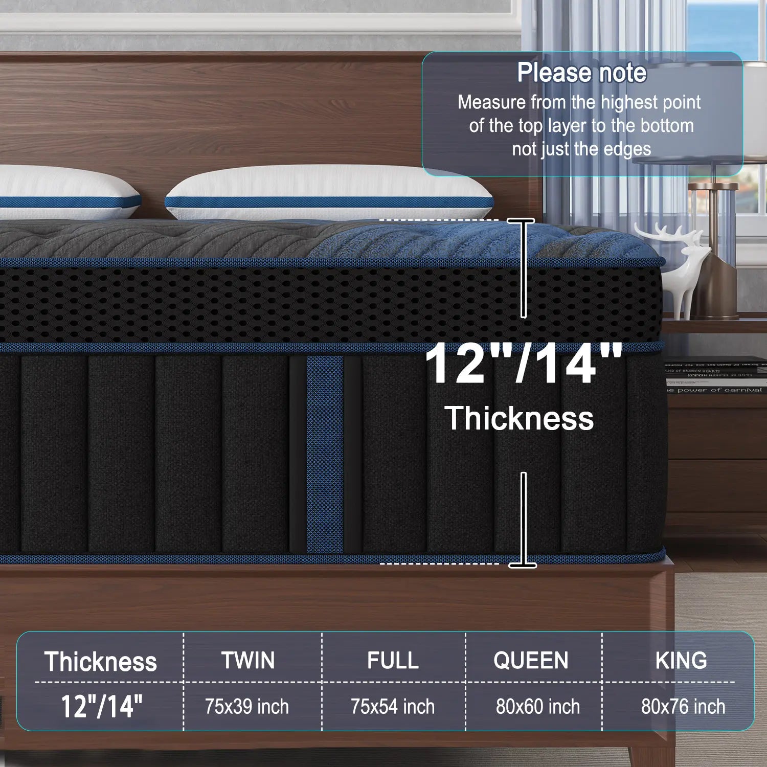 12"/14" Hybrid Mattress in a Box | Memory Foam & Pocket Springs | Medium Firm | Lumbar Support