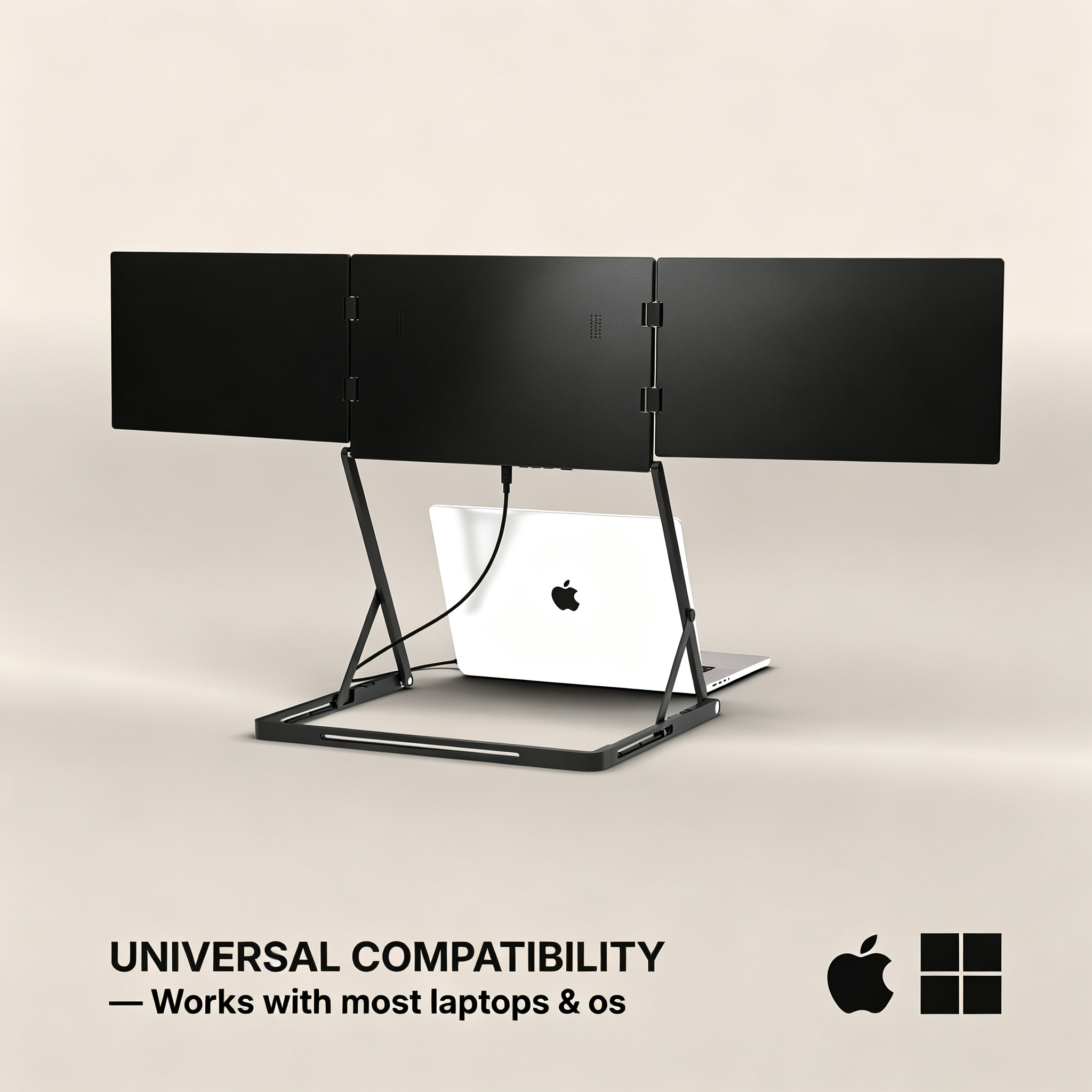 Fold‑Out Triple Portable Monitor for Laptops, 1080P Full HD 3‑Screen Workstation, Adjustable Aluminum Stand, Plug‑and‑Play for Most Laptops