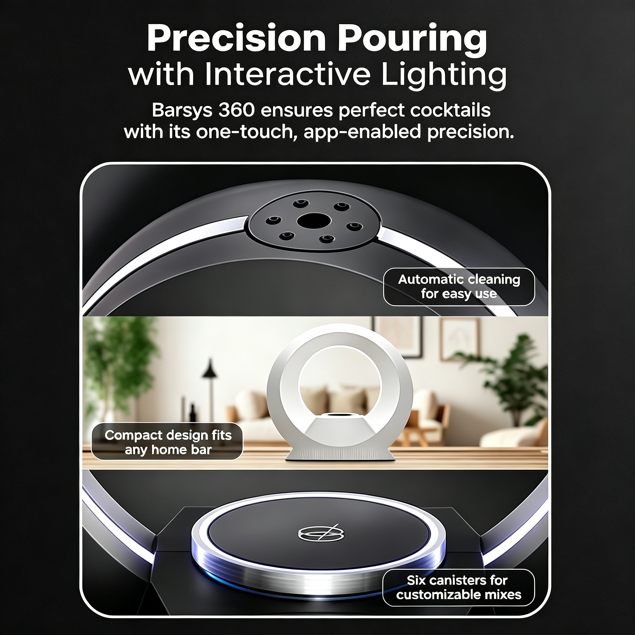 360 Cocktail Maker Machine (Black) : Drink Maker for Cocktails, Mixed Drinks, and Mocktails