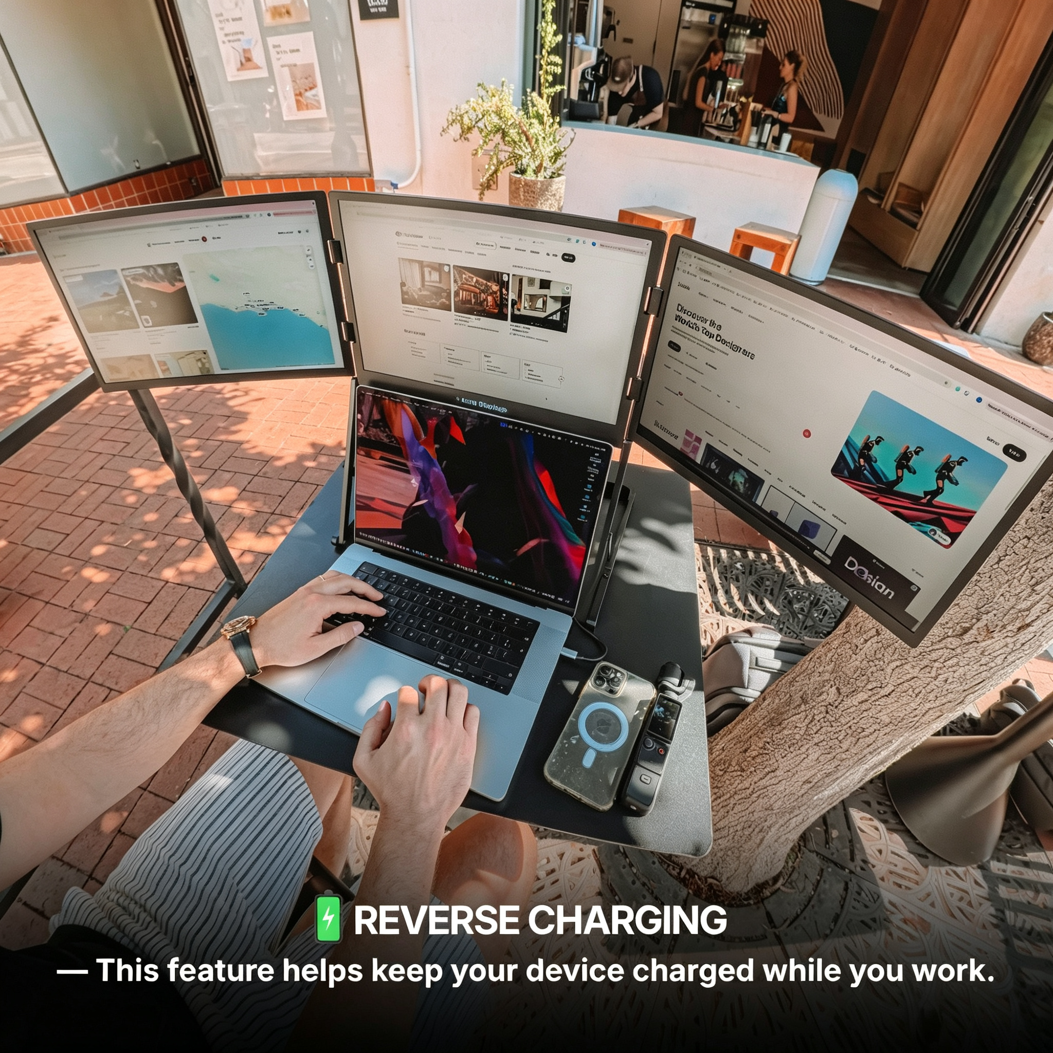 Fold‑Out Triple Portable Monitor for Laptops, 1080P Full HD 3‑Screen Workstation, Adjustable Aluminum Stand, Plug‑and‑Play for Most Laptops