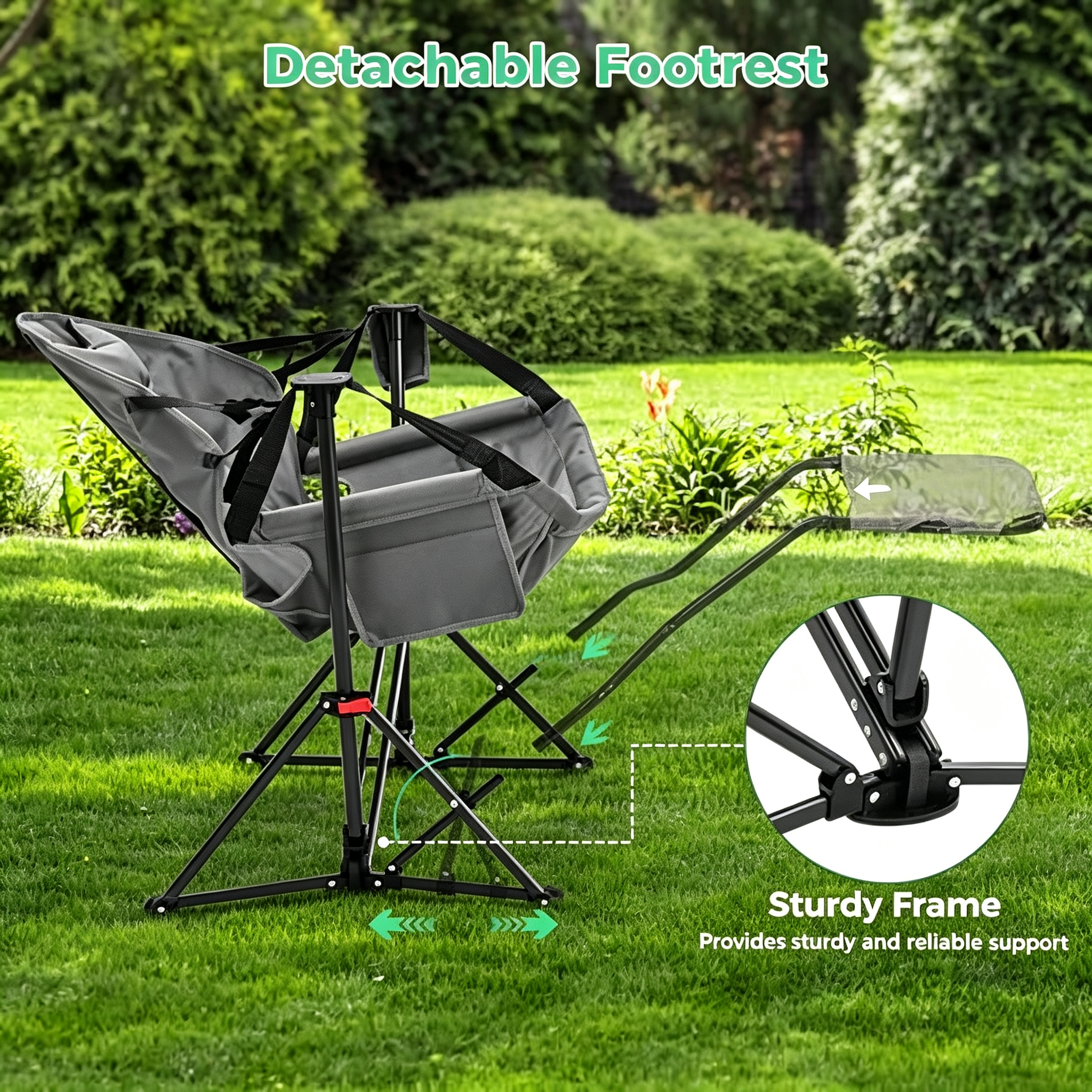 Hammock Chair with Footrest, Oversized Swinging Portable Folding Camping Chairs for Adults Outside Swinging Camp with Cup Holder Pillow for Outdoor Patio Lawn