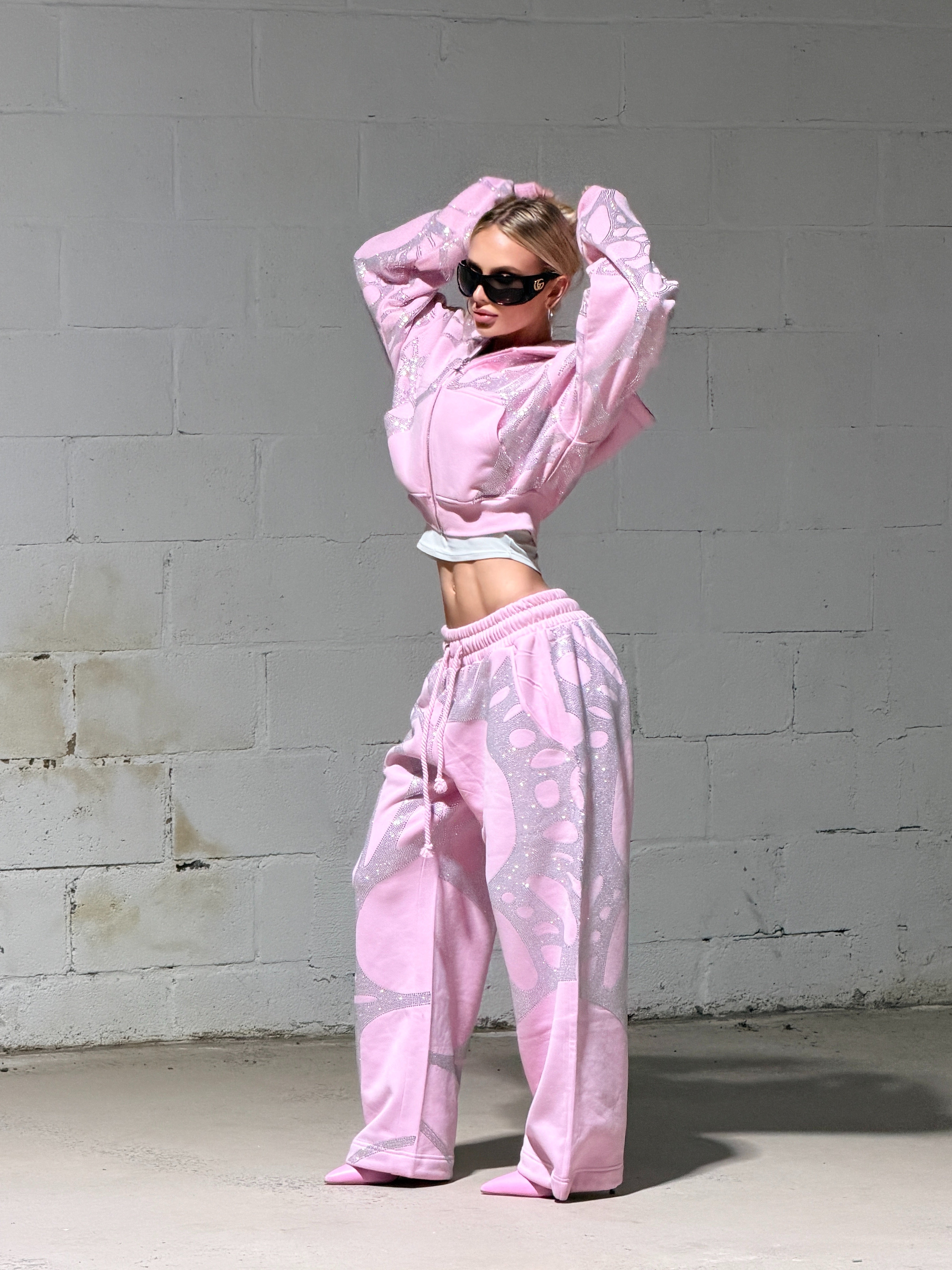 Ascent Pink Rhinestone Cropped Hoodie