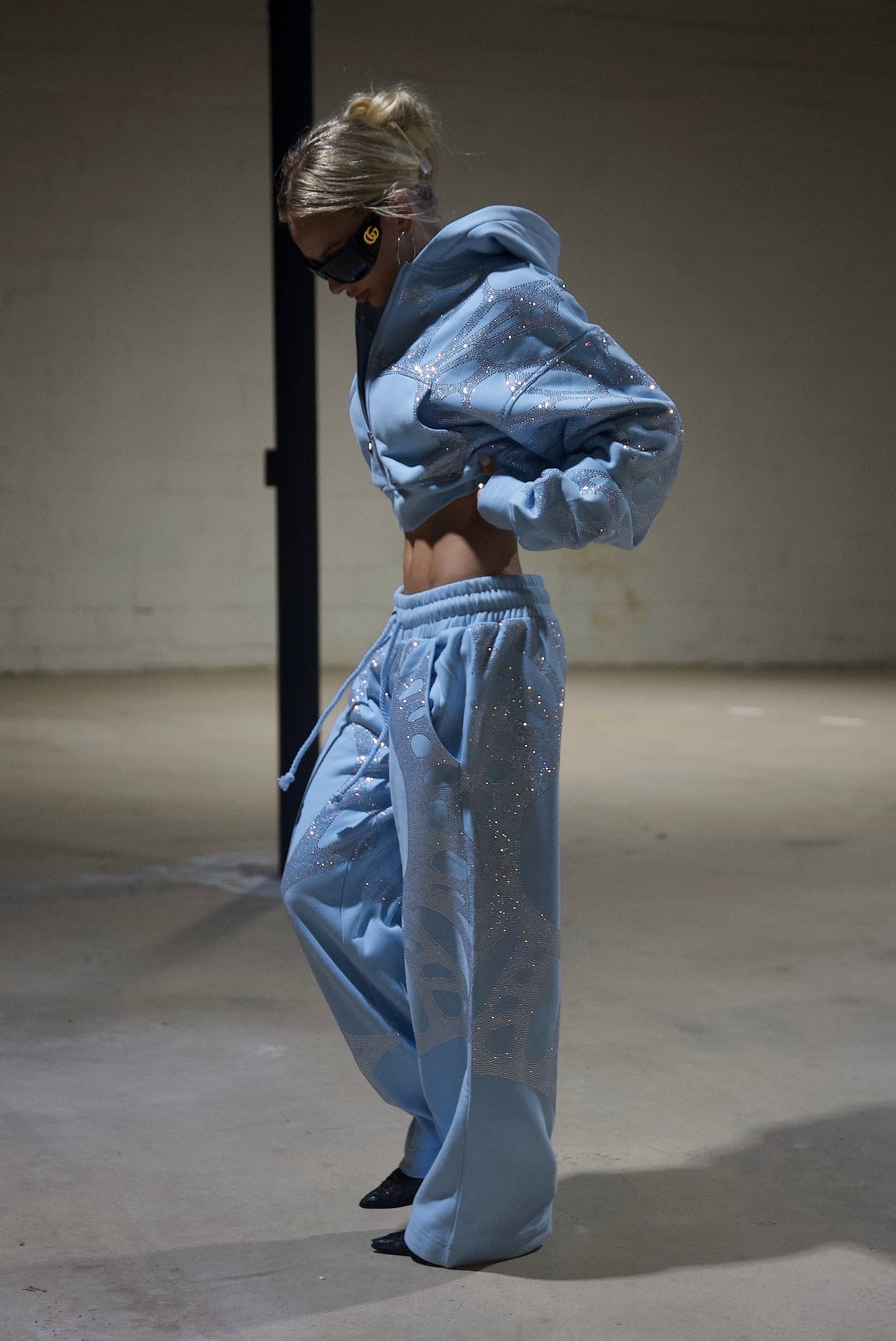 Ascent Baby Blue Rhinestone Sweatpants