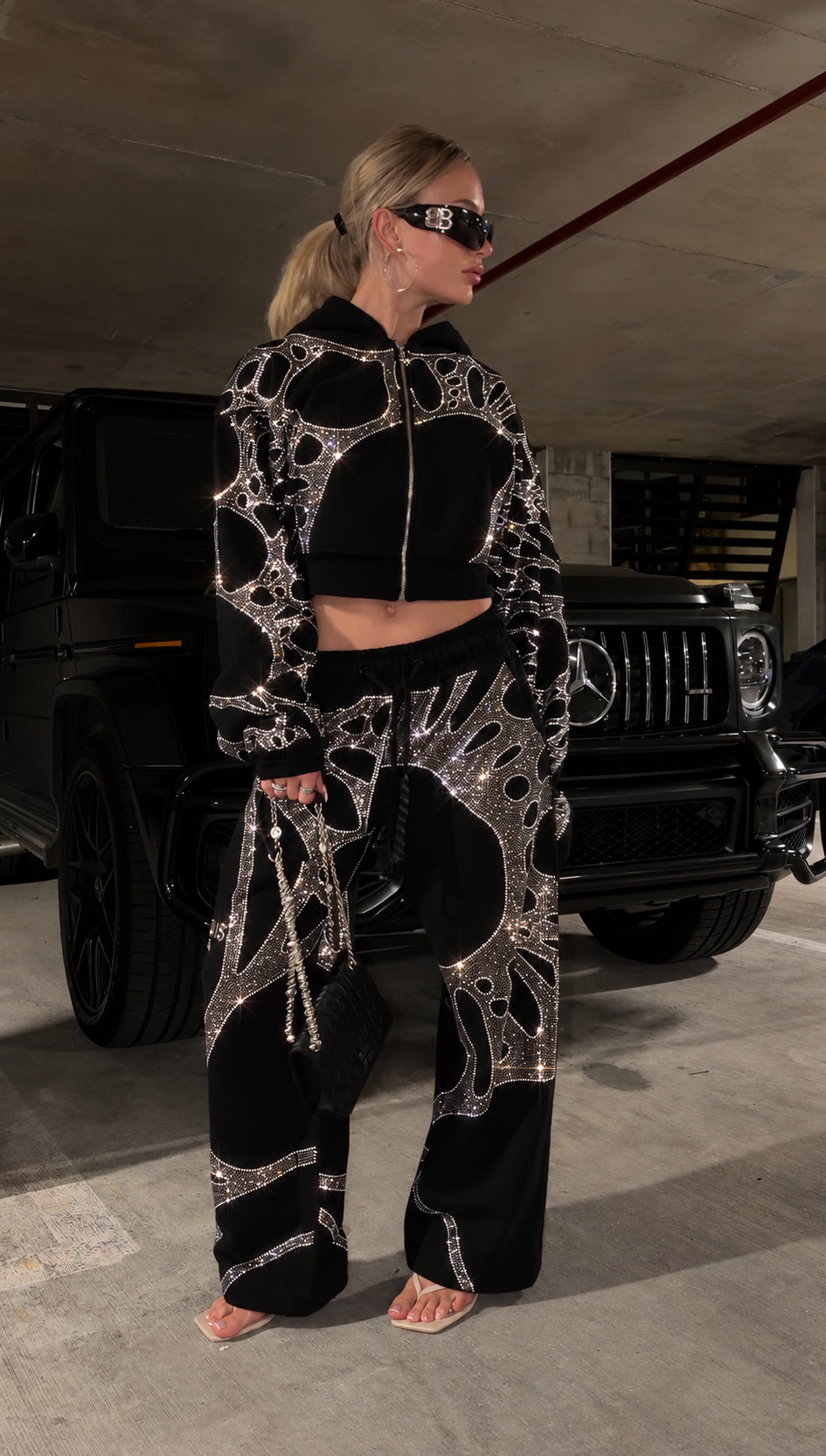 Ascent Black Rhinestone Cropped Hoodie