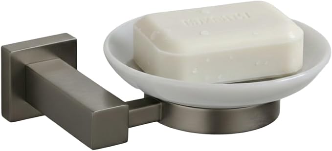 Wall-Mounted Ceramic Soap Dish with Solid Brass Holder - Gunmetal Grey
