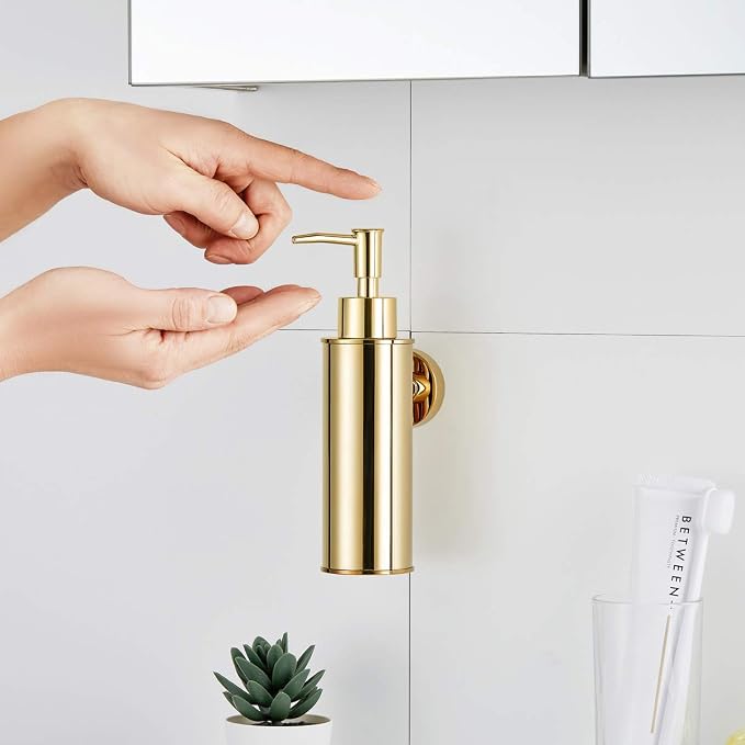 Wall-Mounted Stainless Steel Soap Dispenser - Brushed Brass (180ml)