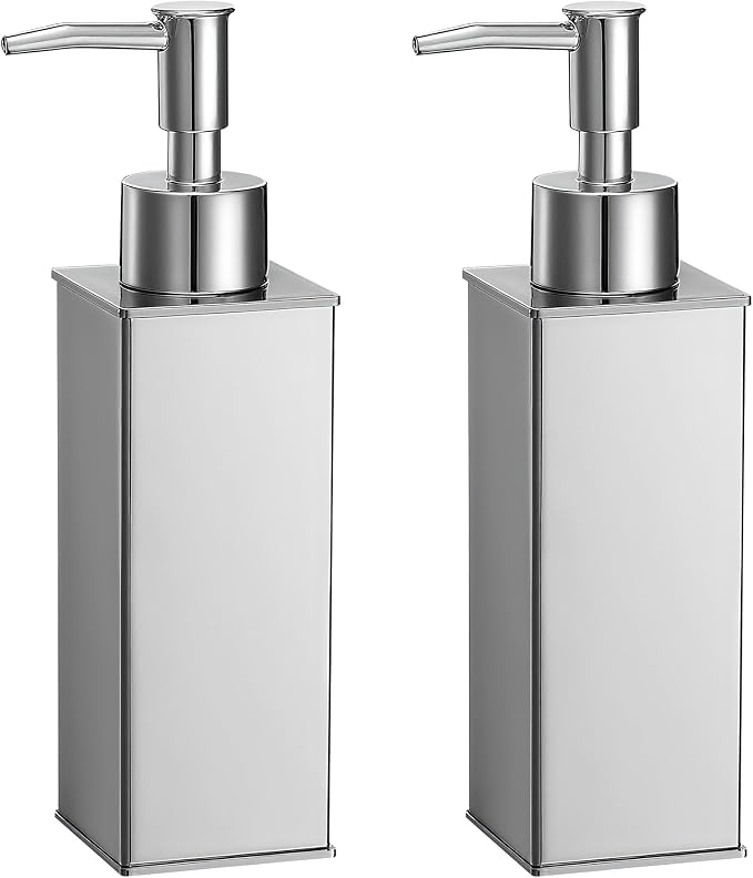 Square Stainless Steel Countertop Soap Dispensers (Set of 2) - Polished Chrome (180ml)