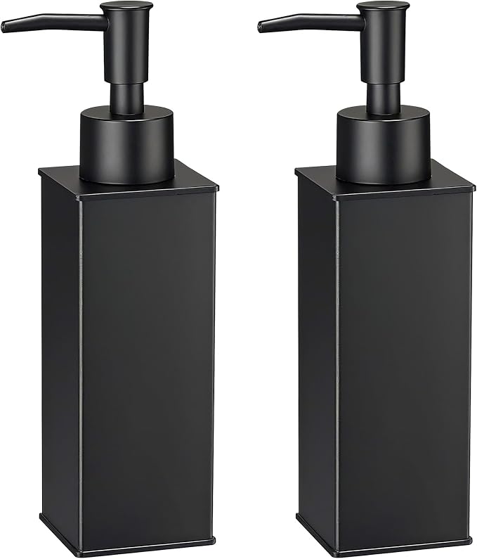 Square Stainless Steel Countertop Soap Dispensers (Set of 2) - Matt Black (180ml)