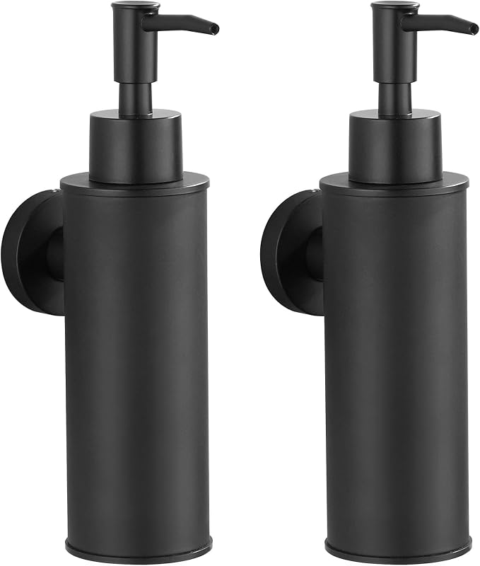 Wall-Mounted Stainless Steel Soap Dispensers (Pair) - Matt Black (180ml)