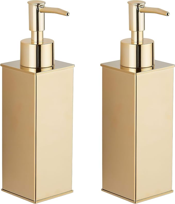 Square Stainless Steel Countertop Soap Dispensers (Set of 2) - Brushed Brass (180ml)